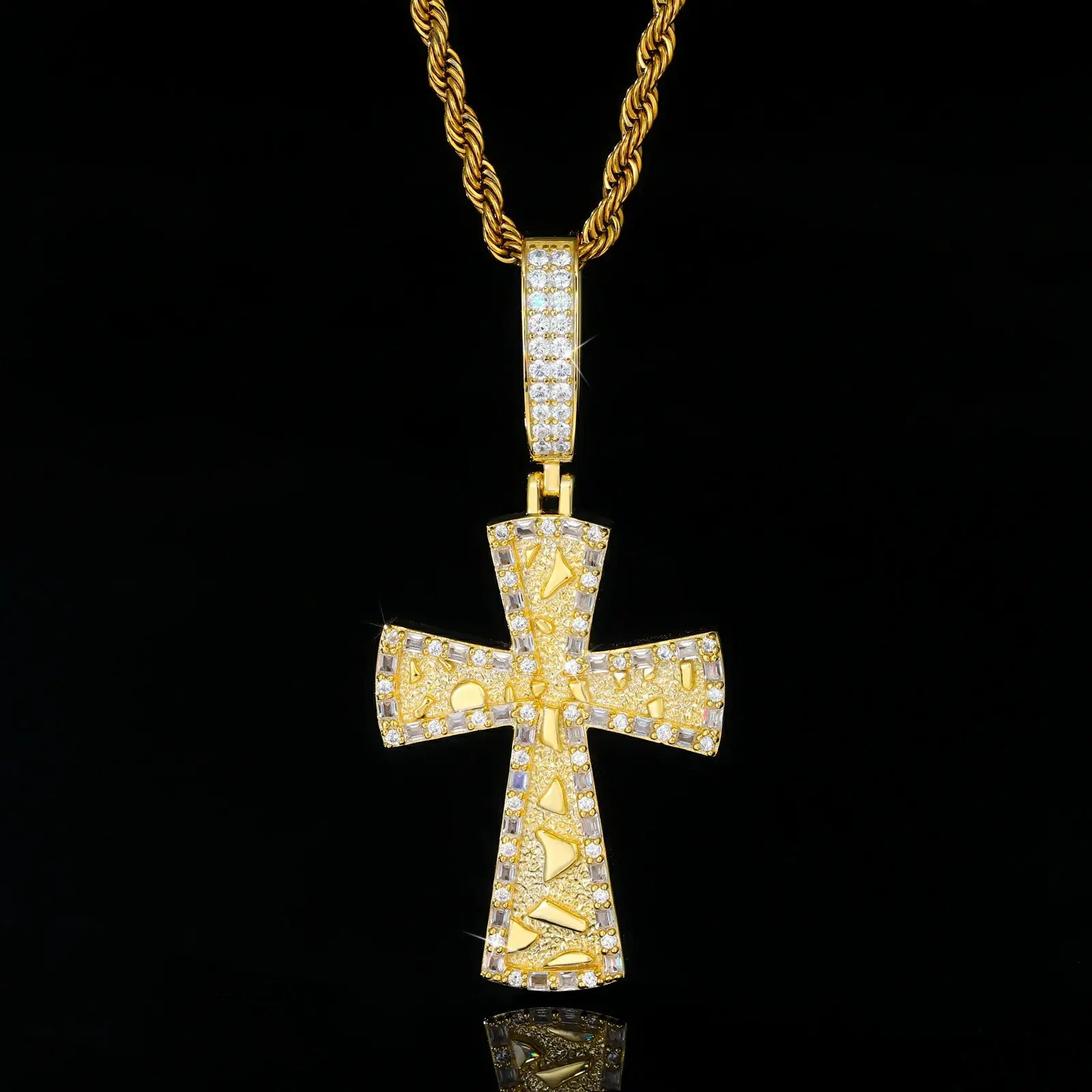 S925 Moissanite Gold Nugget Latin Cross Pendant