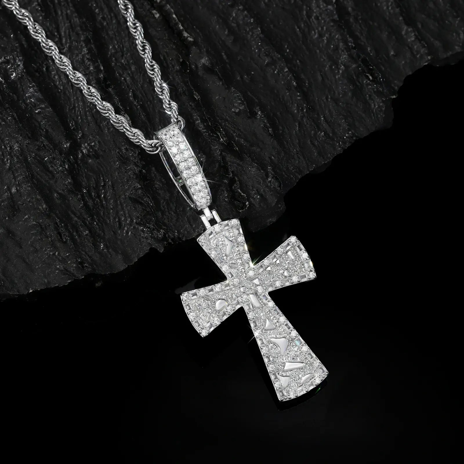 S925 Moissanite Gold Nugget Latin Cross Pendant