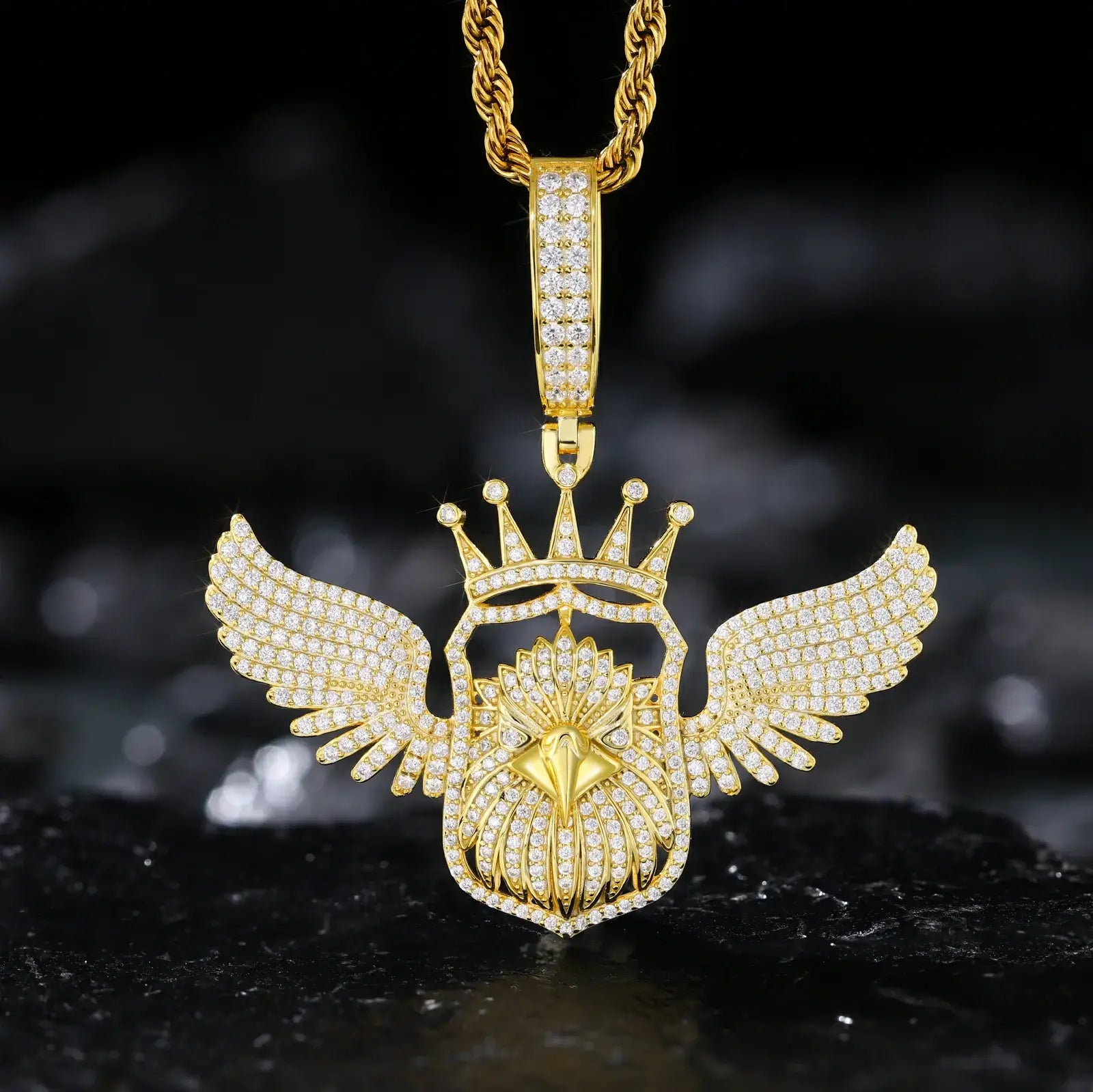 S925 Moissanite Crown Bald Eagle Pendant