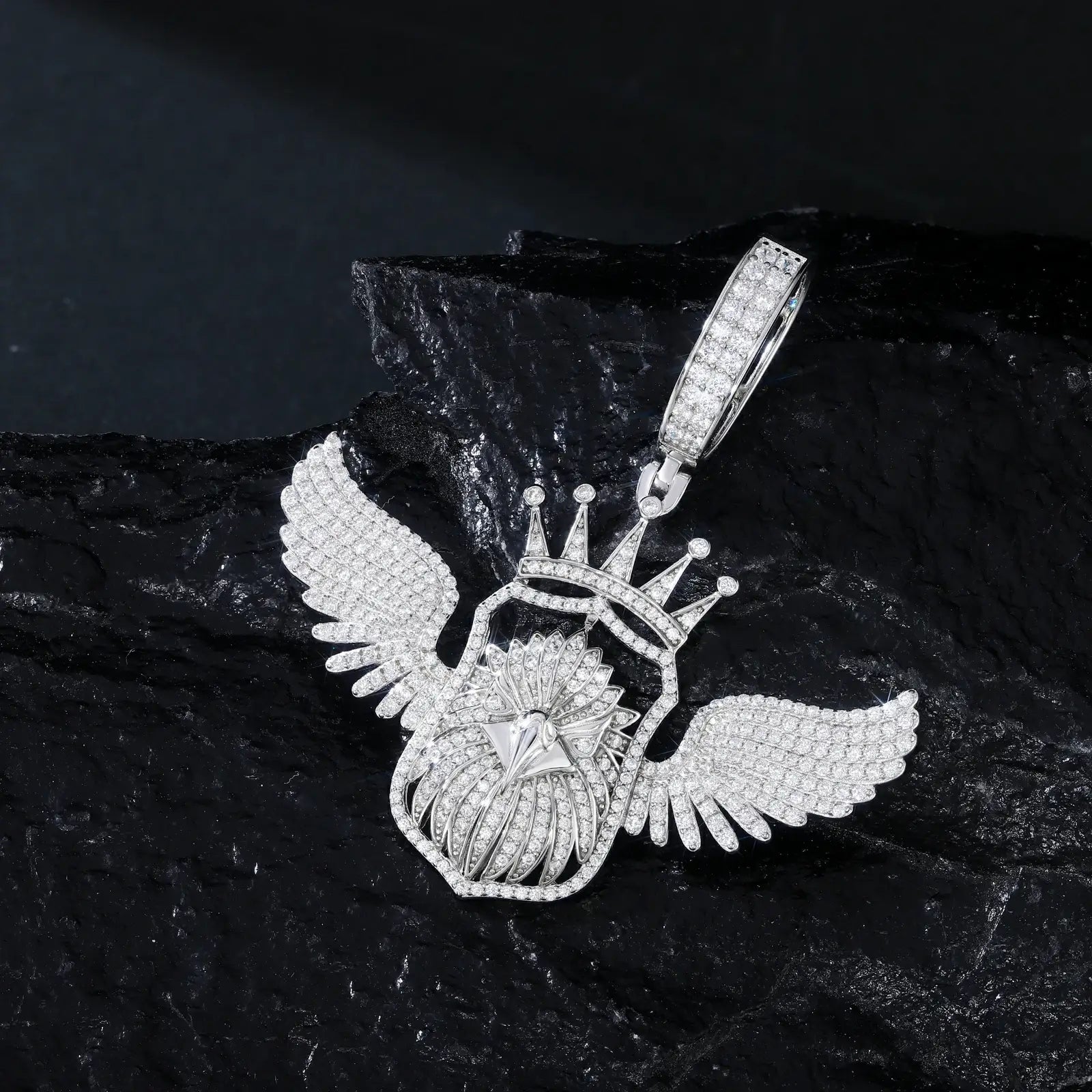 S925 Moissanite Crown Bald Eagle Pendant