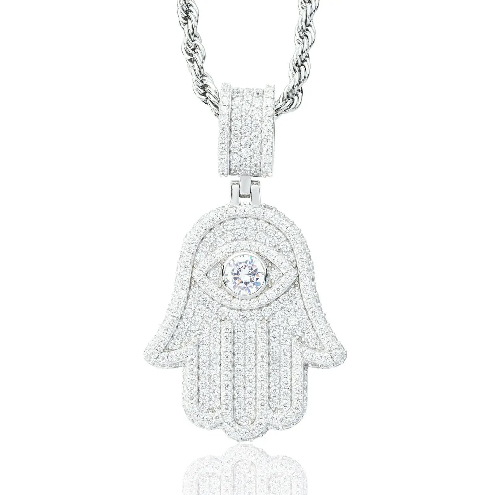 S925 Moissanite Evil Eye Hamsa Hand Pendant