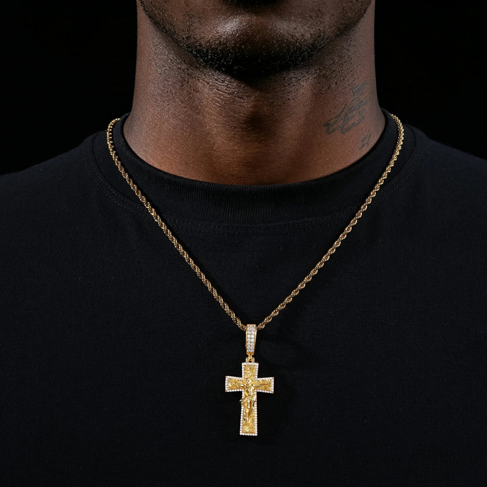 S925 Moissanite Gold Nugget Jesus Crucifix Pendant