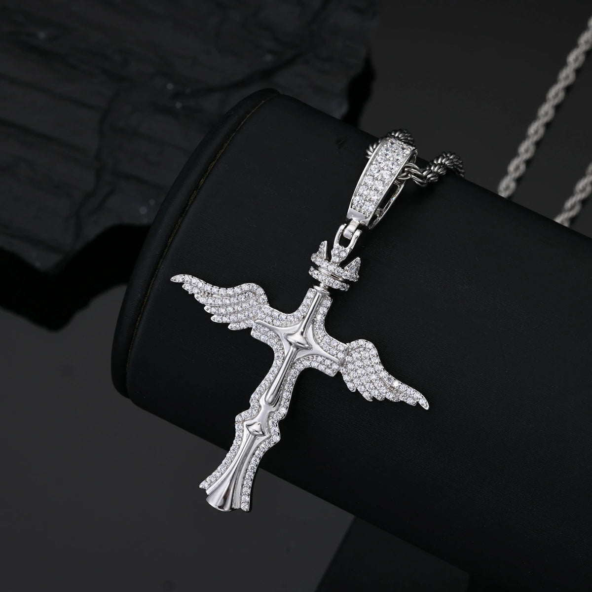 S925 Moissanite Scepter Wings Cross Pendant