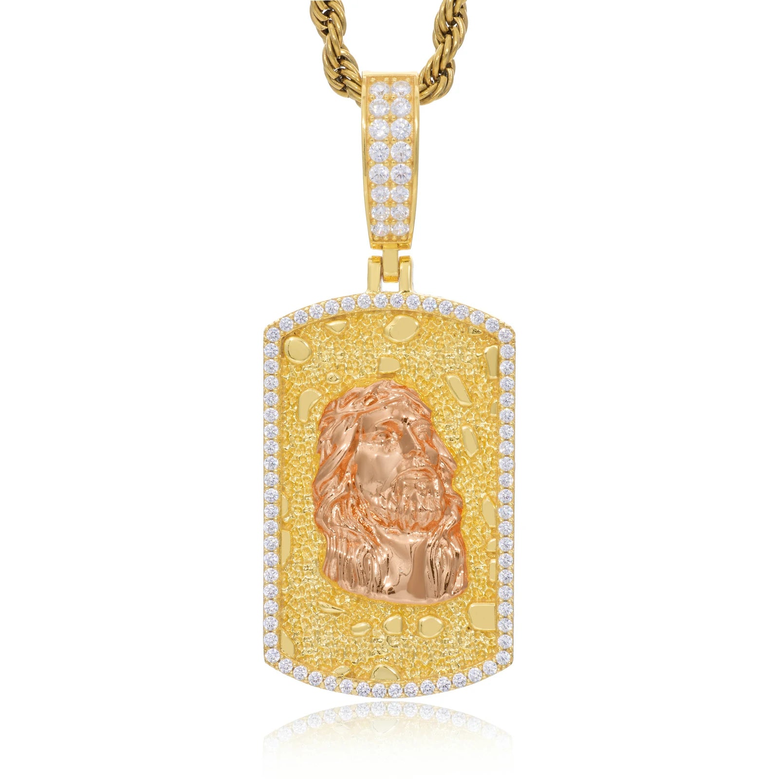 S925 Moissanite Gold Nugget Jesus Dog Tag Pendant