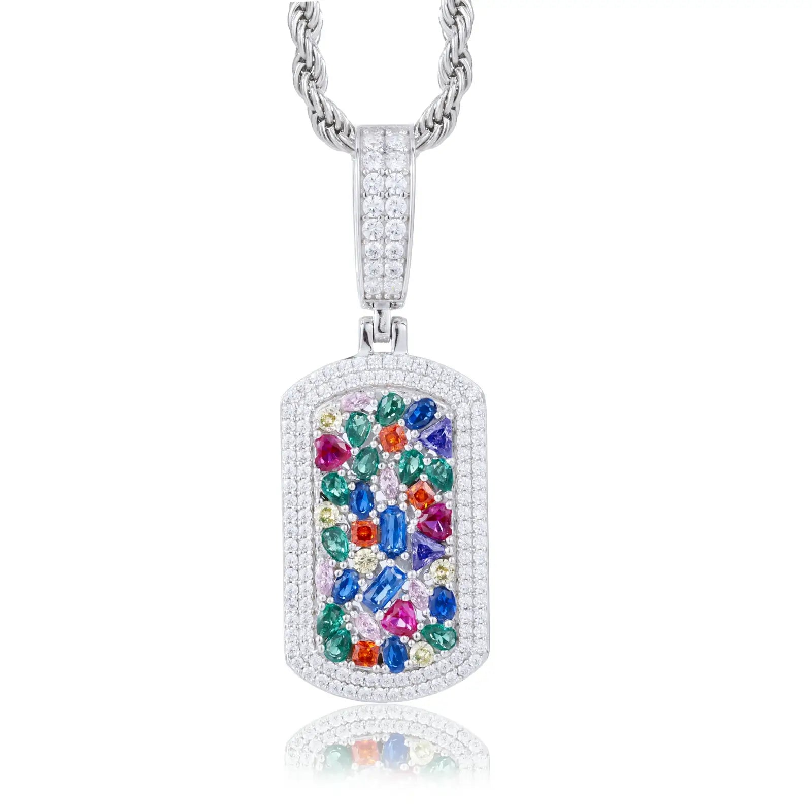 S925 Moissanite Colorful Gemstone Dog Tag Pendant