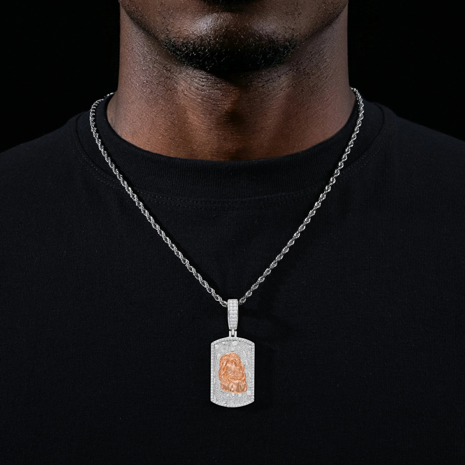 S925 Moissanite Gold Nugget Jesus Dog Tag Pendant