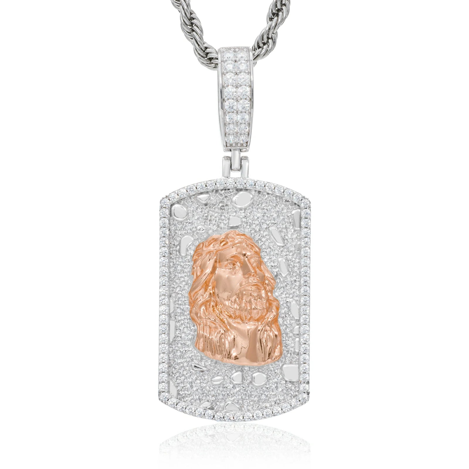S925 Moissanite Gold Nugget Jesus Dog Tag Pendant