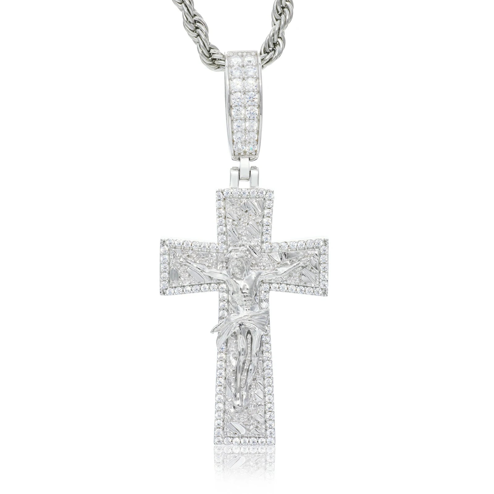S925 Moissanite Gold Nugget Jesus Crucifix Pendant