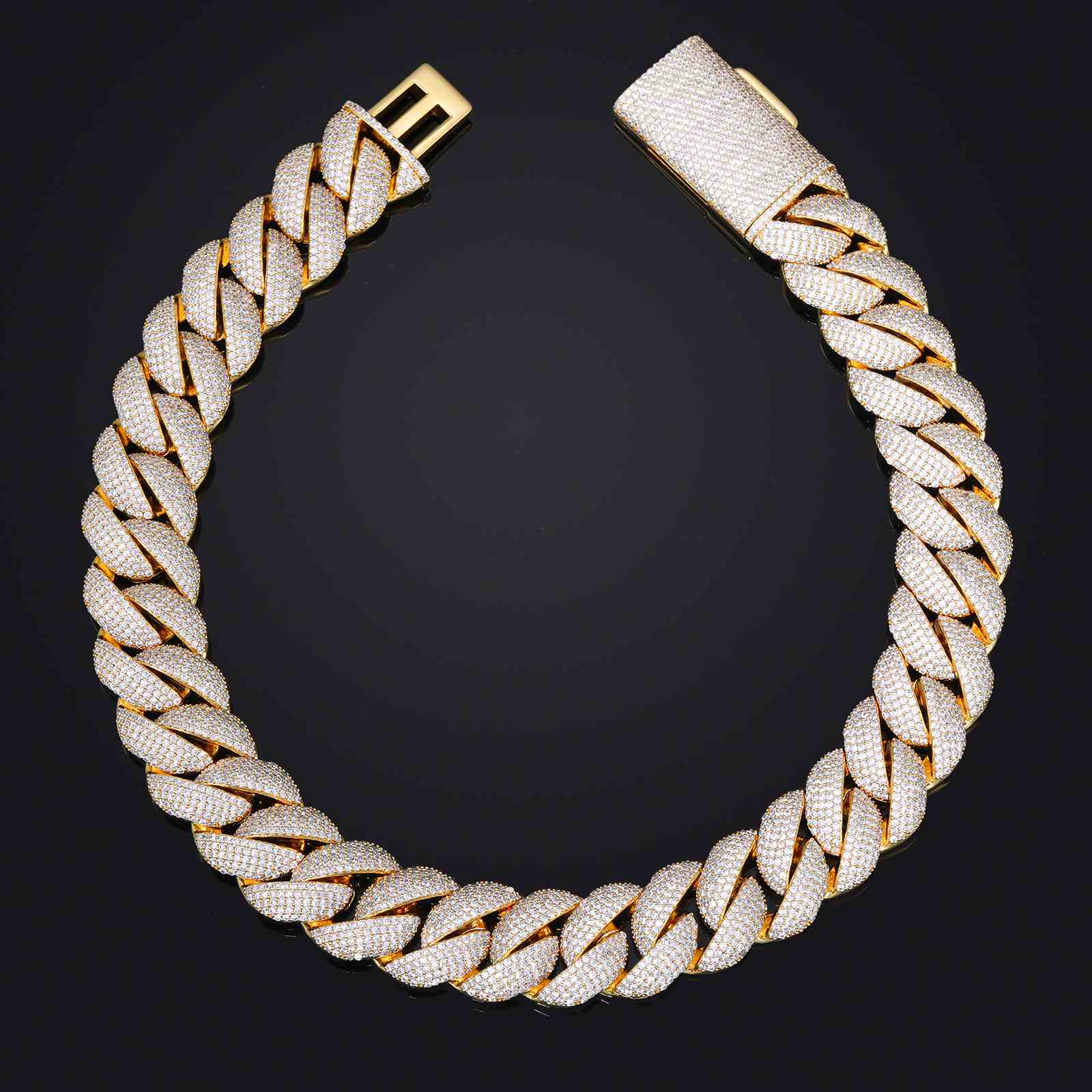 22mm Micro Paved 5 Rows Cuban Link Chain on black background, showcasing the dense 5-row cubic zirconia diamond design for a bold luxury statement