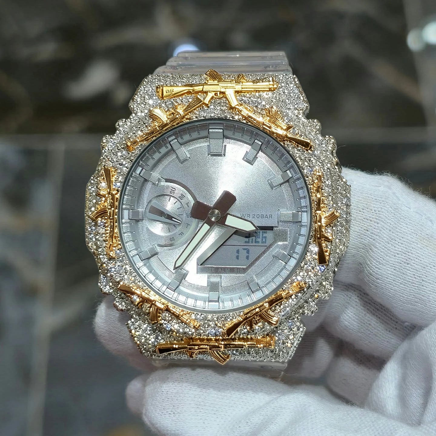 S925 Moissanite AK 47 Watch Bezel for GA2100 Series