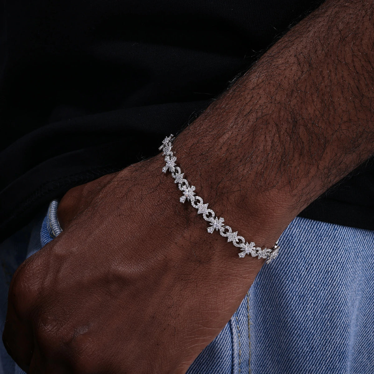 10mm S925 MoissaniteFour-pointed Star Cross Tennis Bracelet