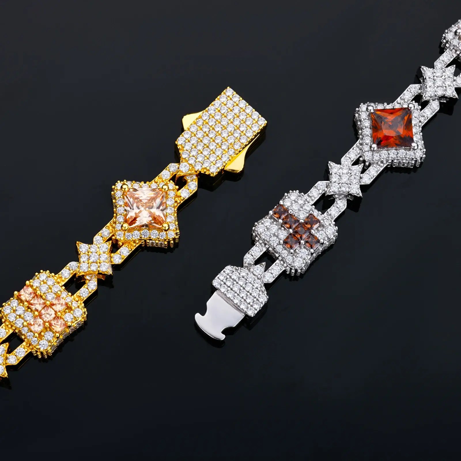 13mm S925 Moissanite Cross Star Square Link Bracelet