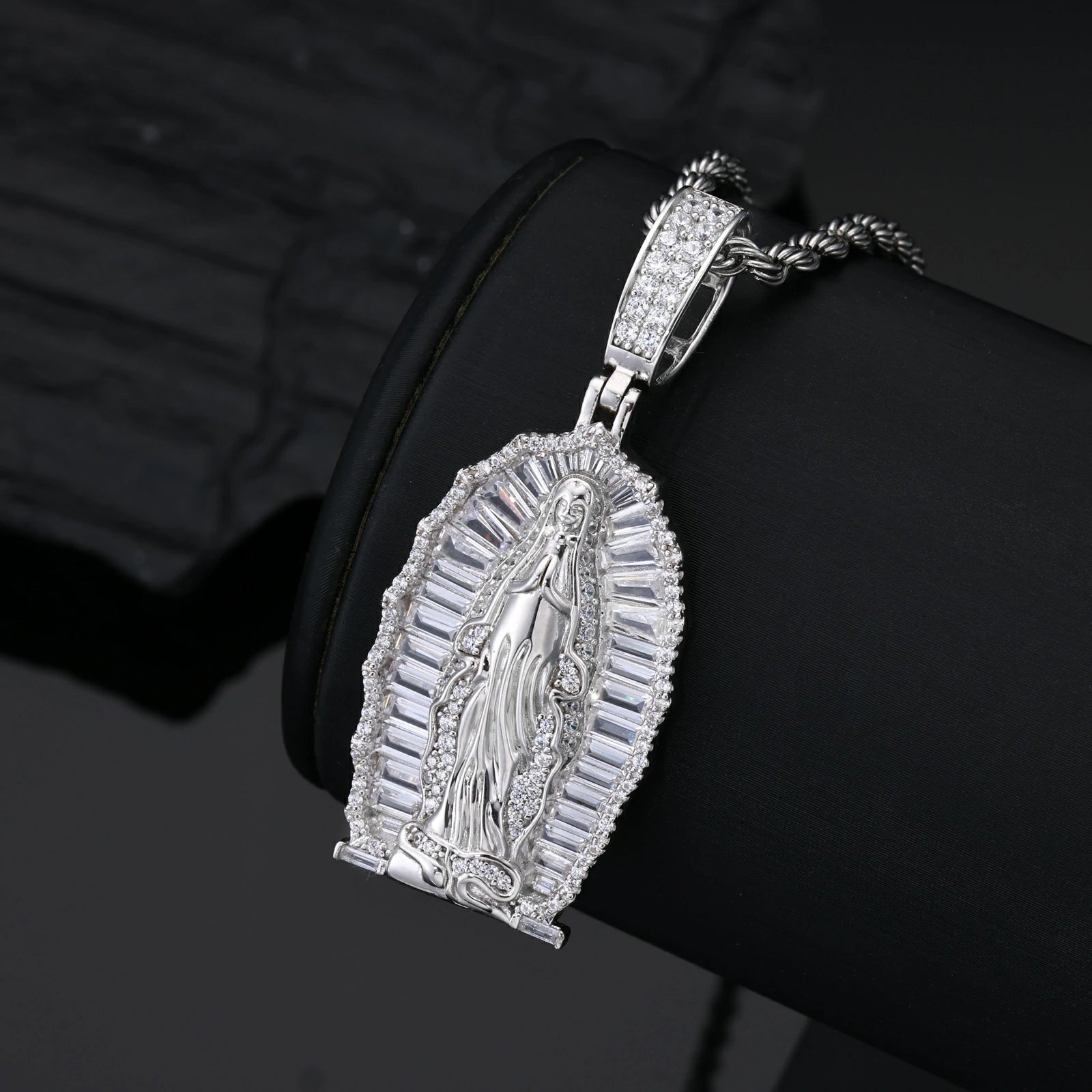 S925 Baguette Moissanite Our Lady of Guadalupe Pendant