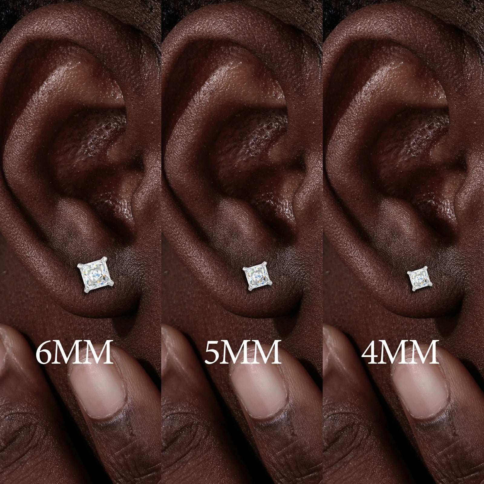S925 Princess Cut Moissanite Solitaire Stud Earrings
