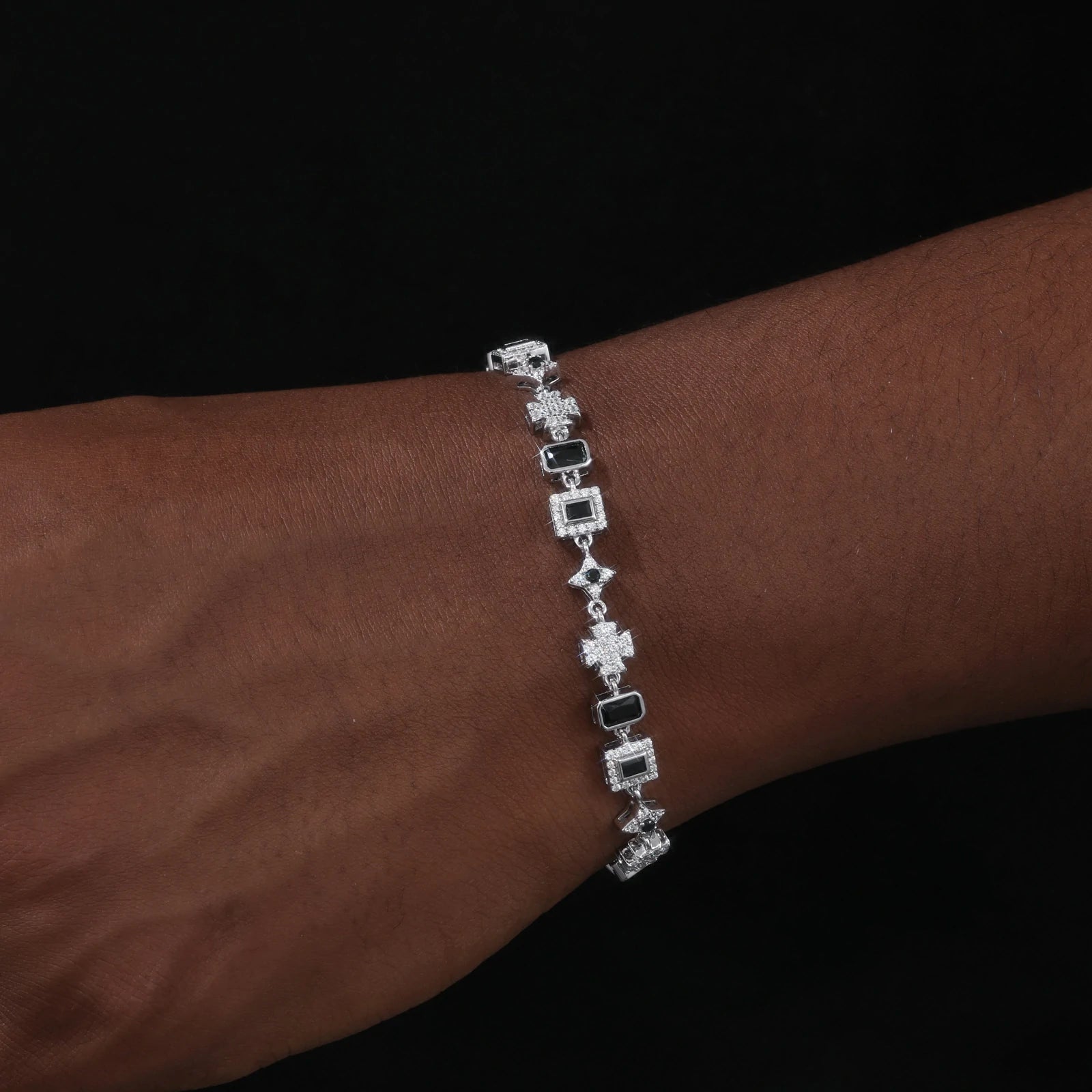 6mm S925 Moissanite Black Baguette Star Maltese Cross Bracelet