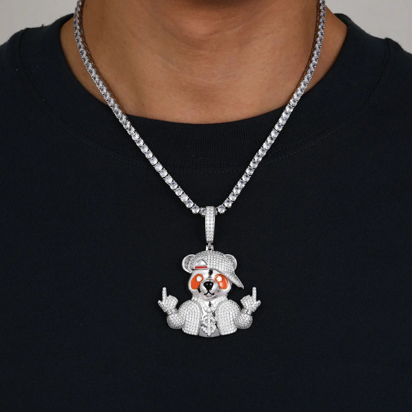 S925 Moissanite Hip Hop Bear Pendant