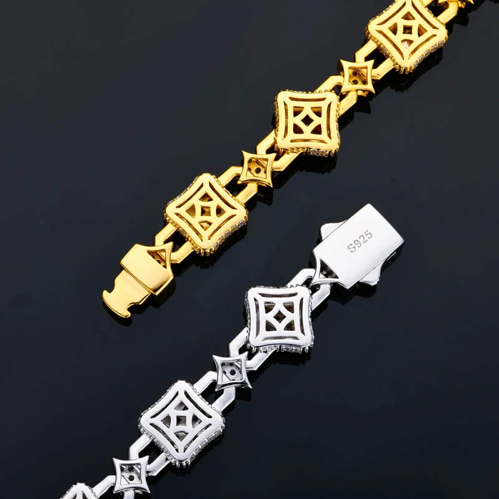 13mm S925 Moissanite Cross Star Square Link Bracelet