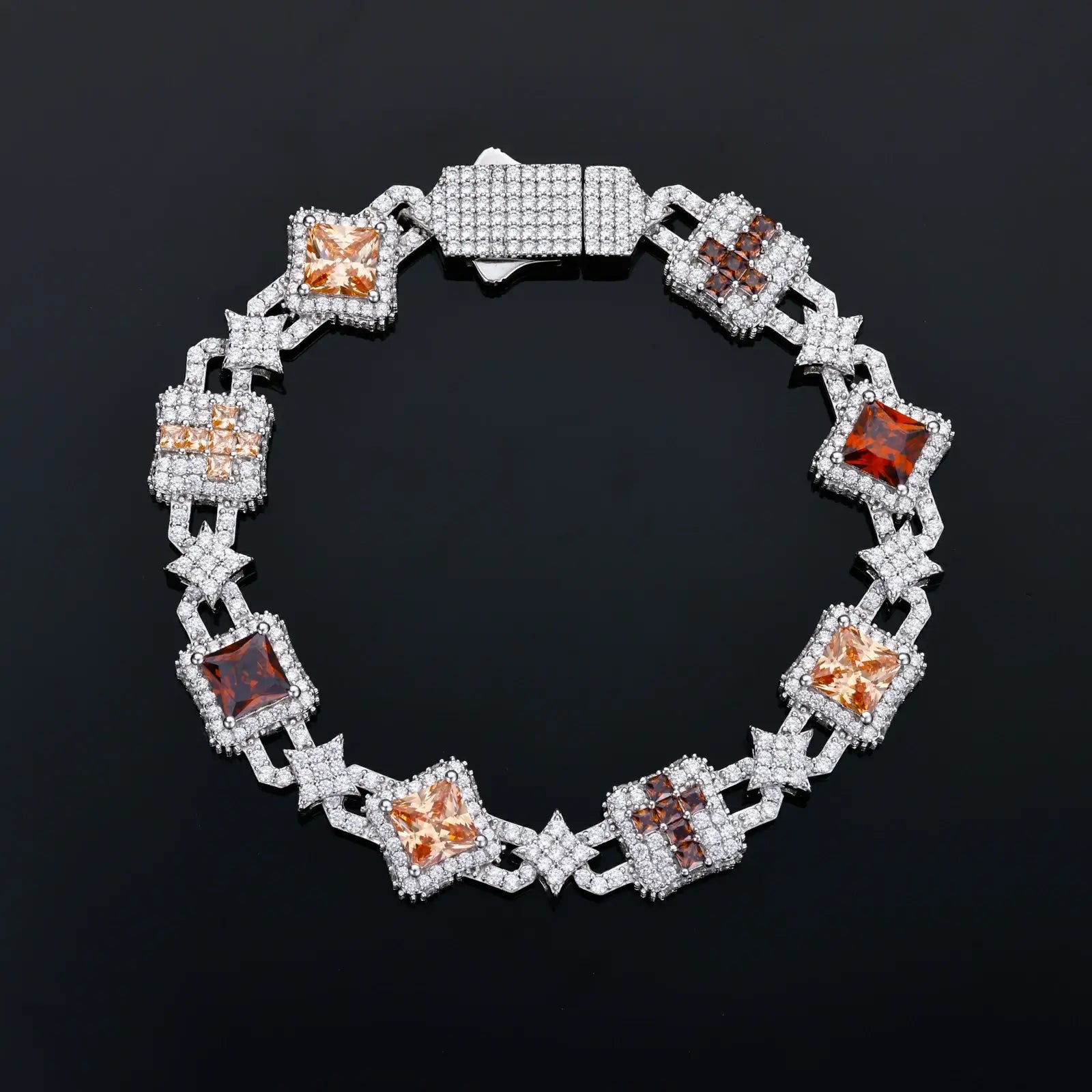 13mm S925 Moissanite Cross Star Square Link Bracelet