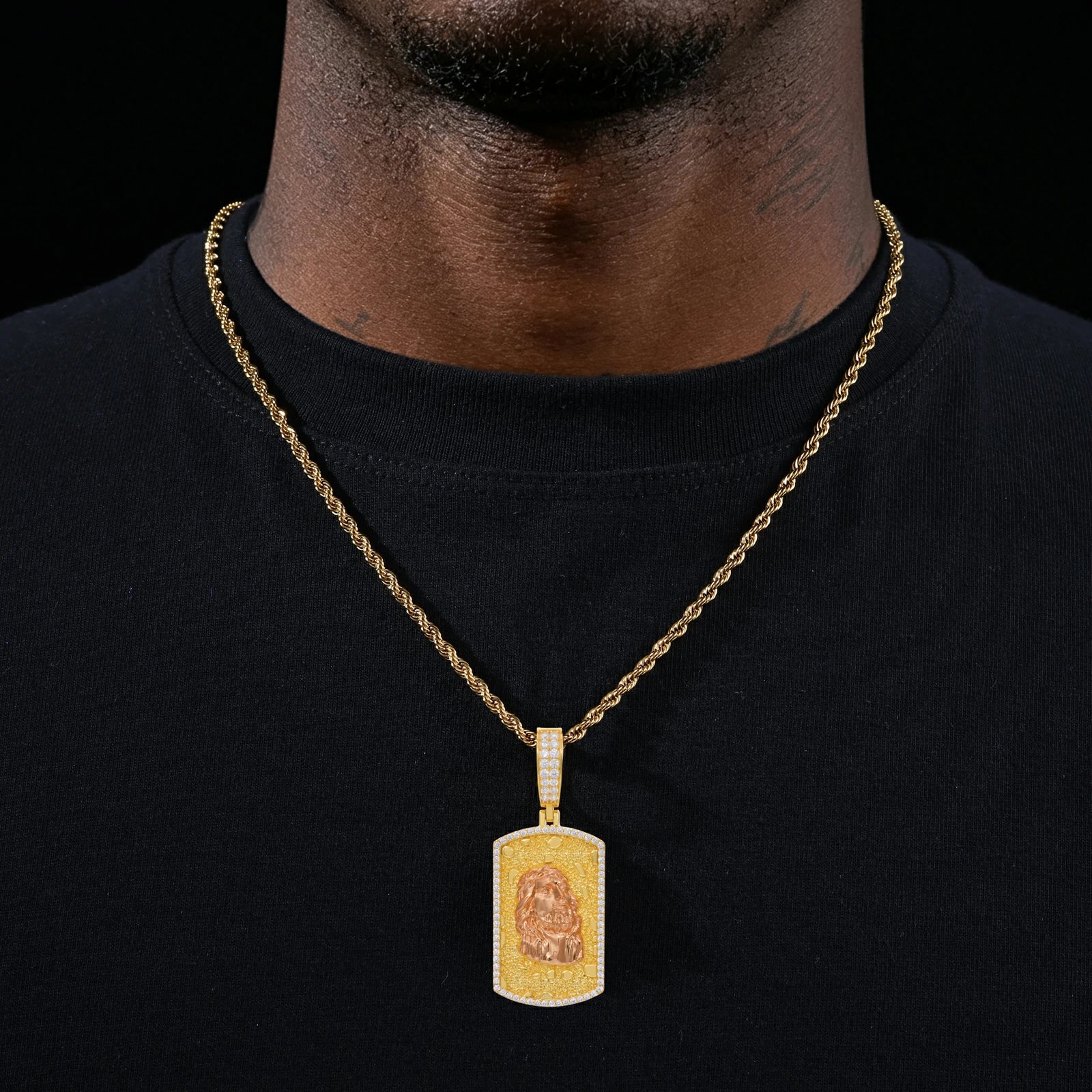 S925 Moissanite Gold Nugget Jesus Dog Tag Pendant