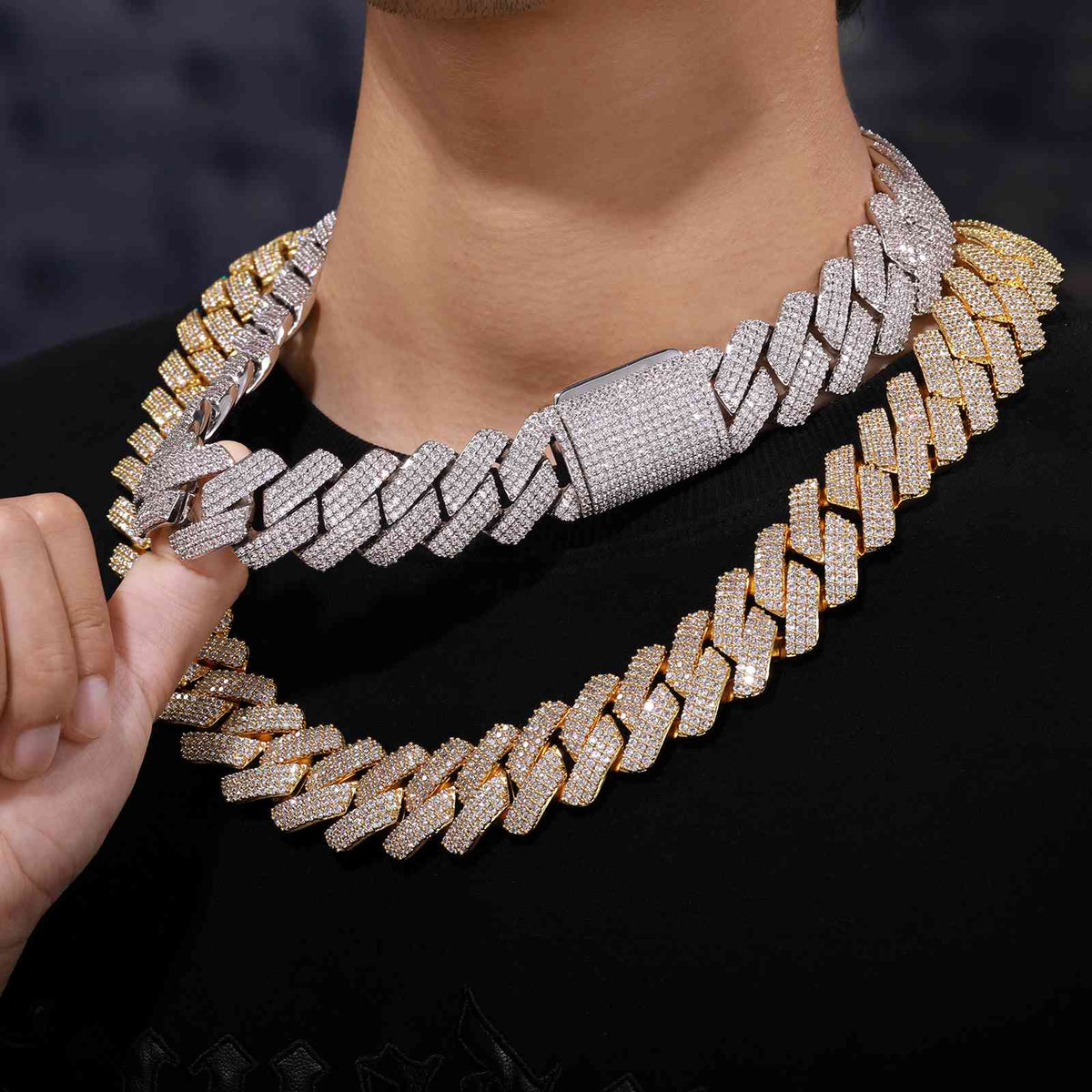 （CZ）25mm Prong 3 Rows CZ Cuban Link Chain