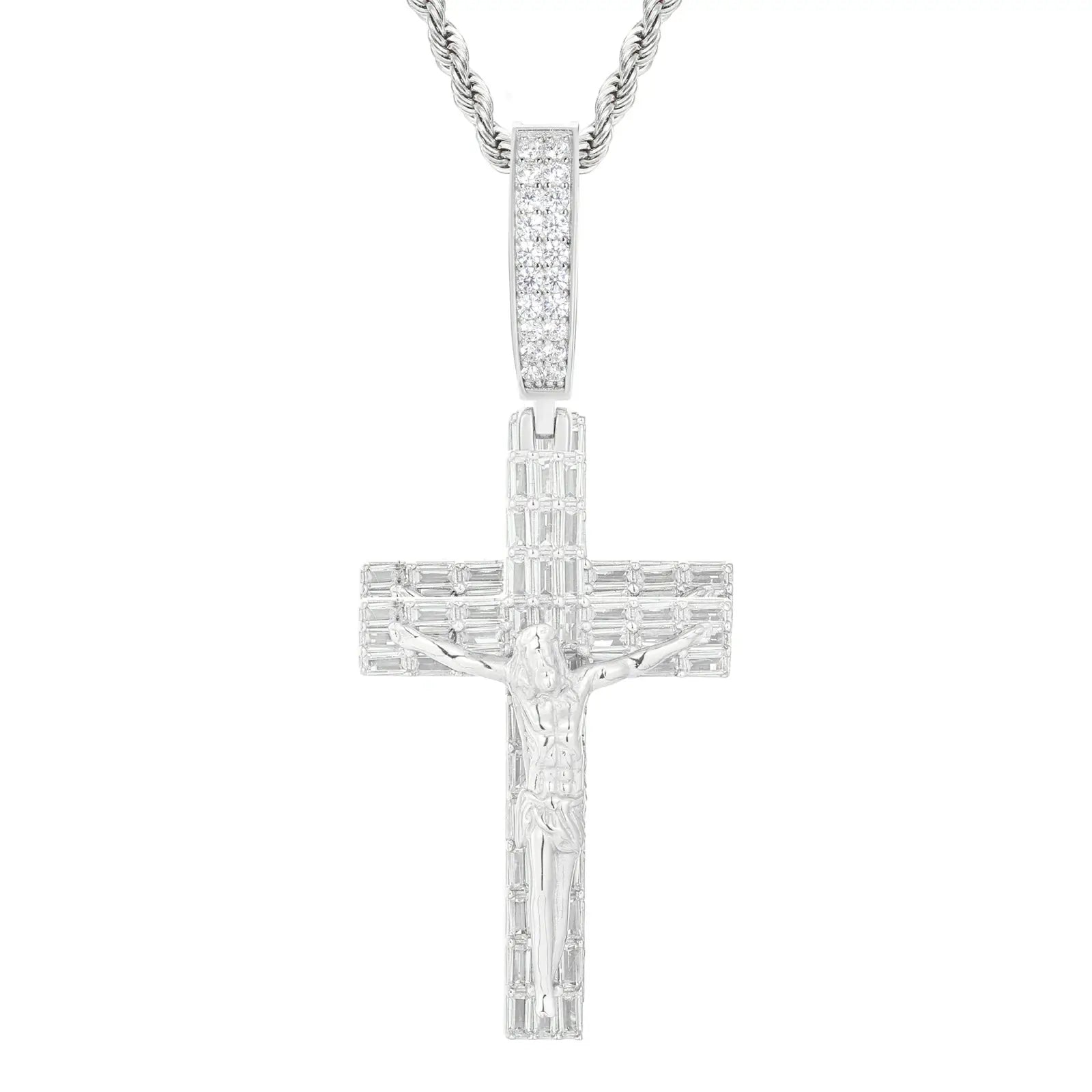 S925 Baguette Moissanite Crucifix Cross Pendant