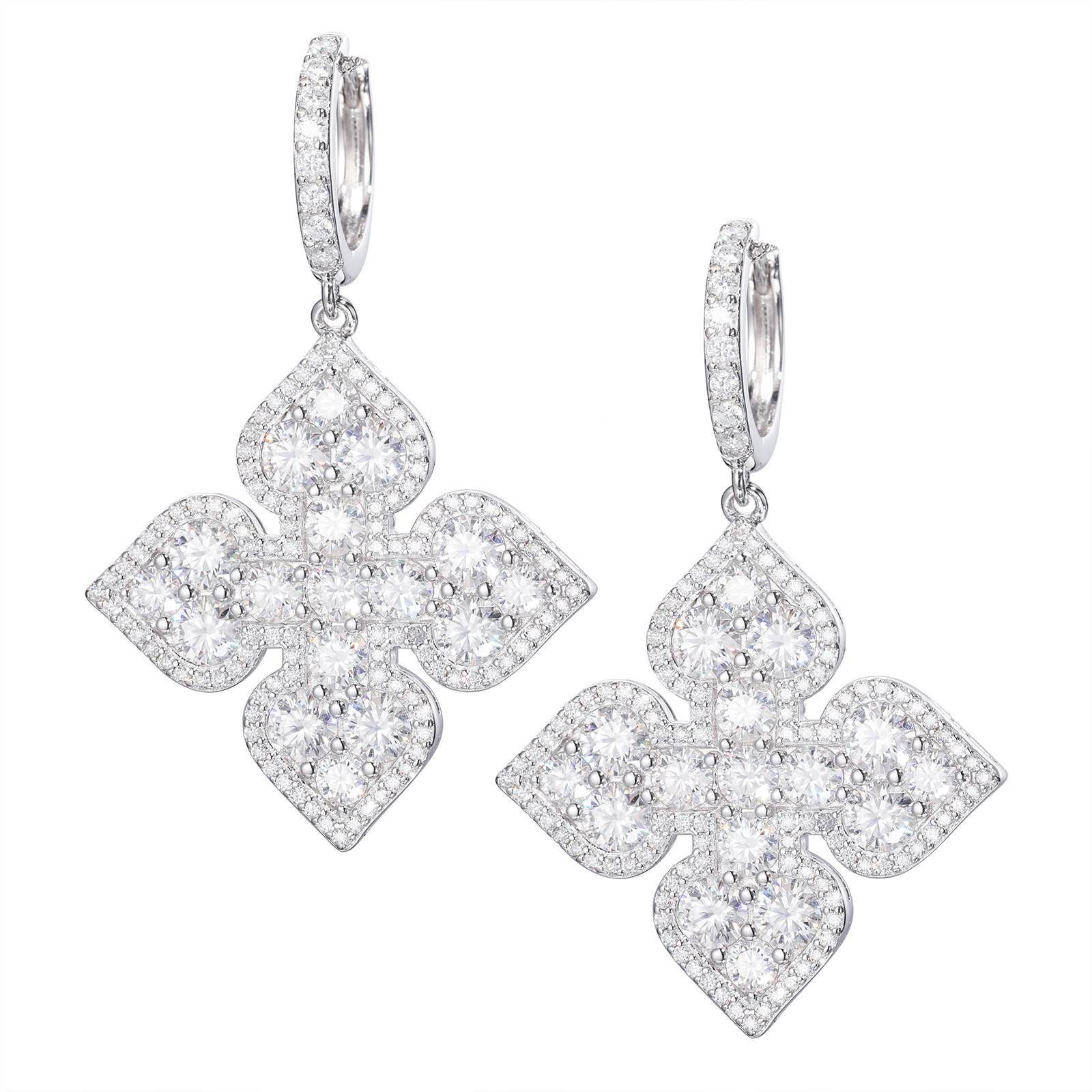 S925 Moissanite Peach Four Leaf Clover Drop Earrings