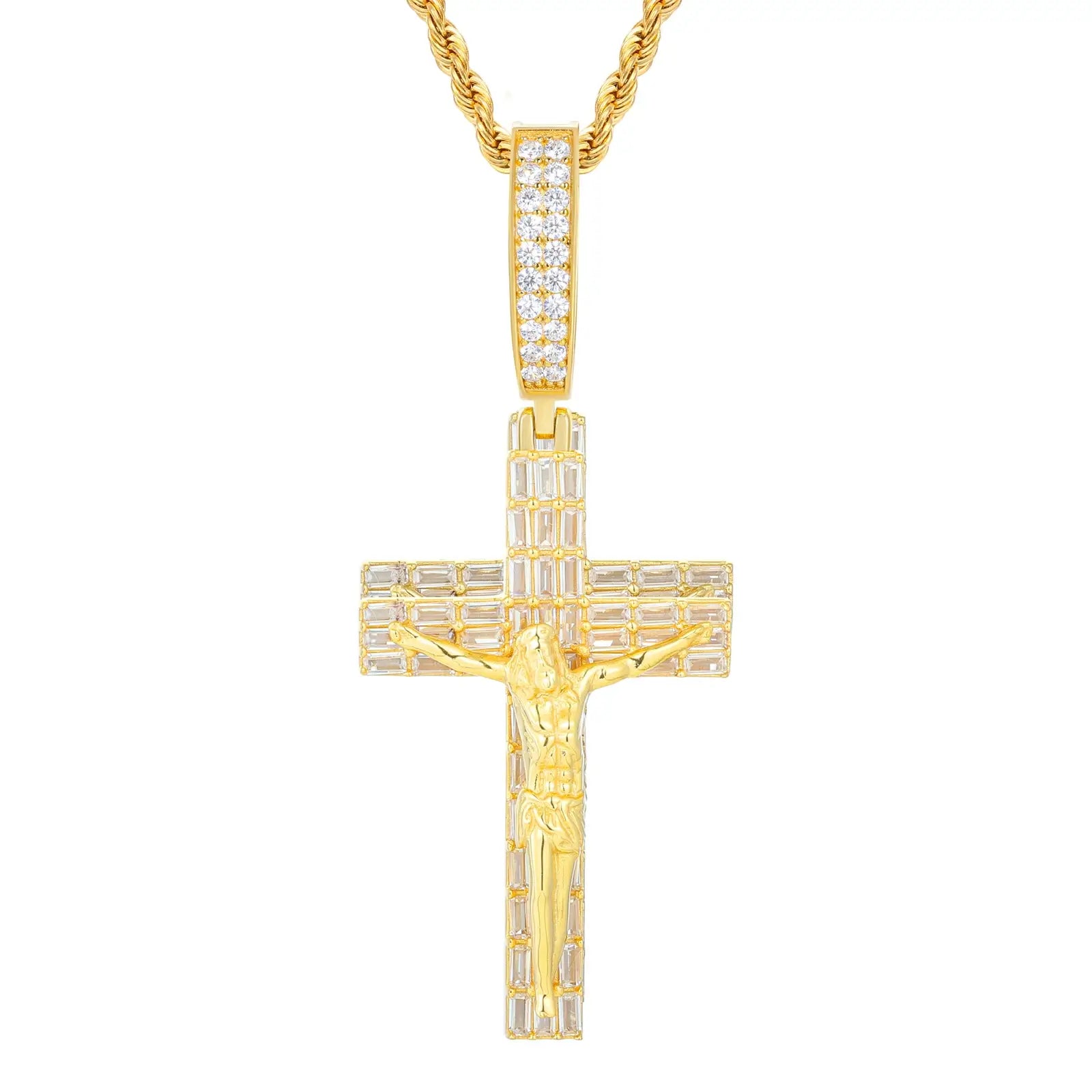 S925 Baguette Moissanite Crucifix Cross Pendant