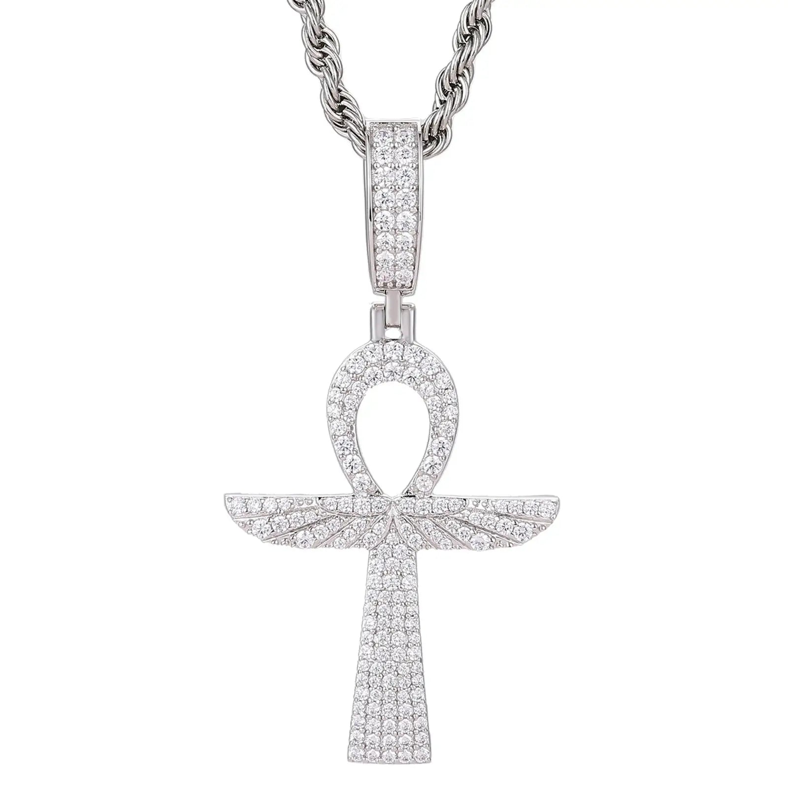 S925 Moissanite Wing Ankh Cross Pendant