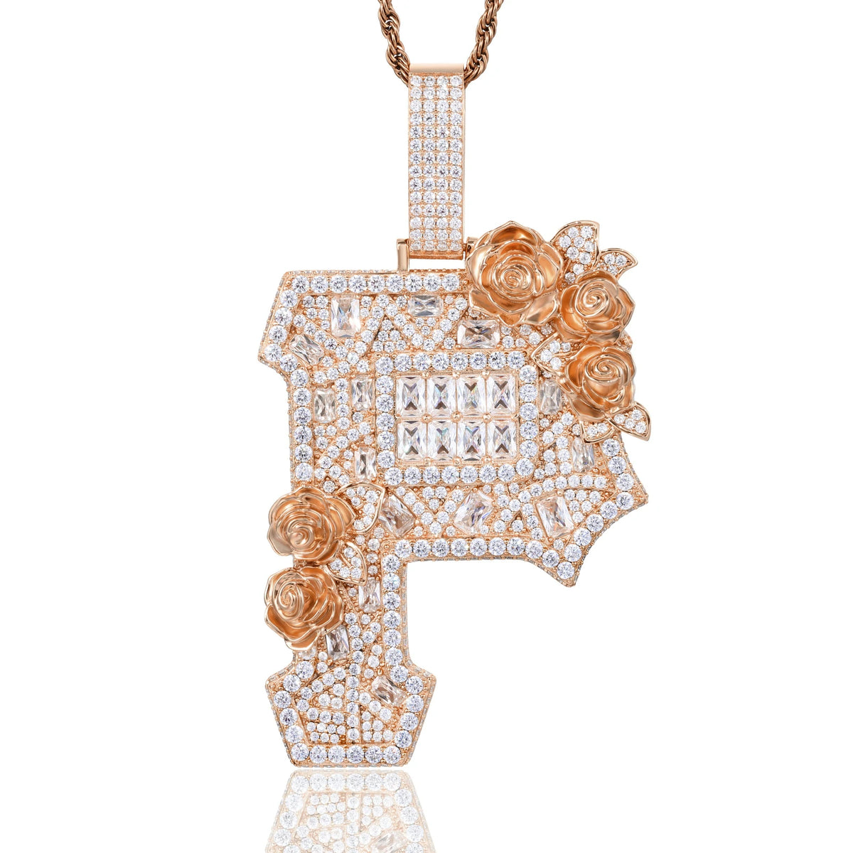 Baguette Moissanite Rose Letter P Pendant