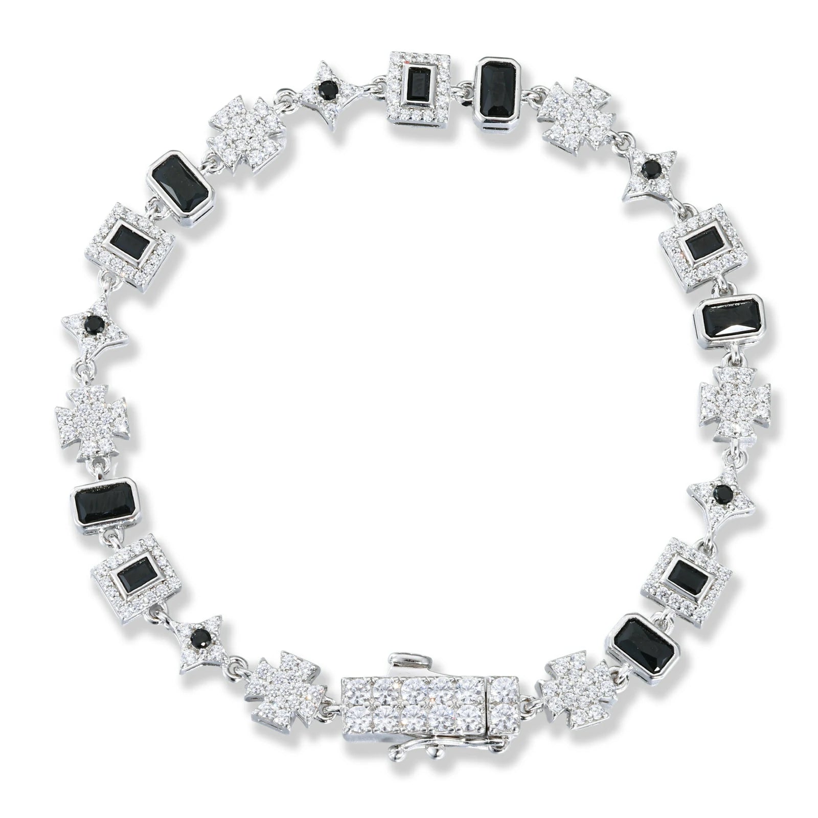 6mm S925 Moissanite Black Baguette Star Maltese Cross Bracelet