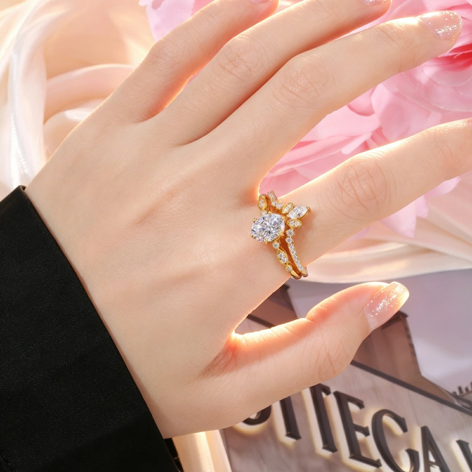 S925 Moissanite 2PC Crown Engagement Ring Set