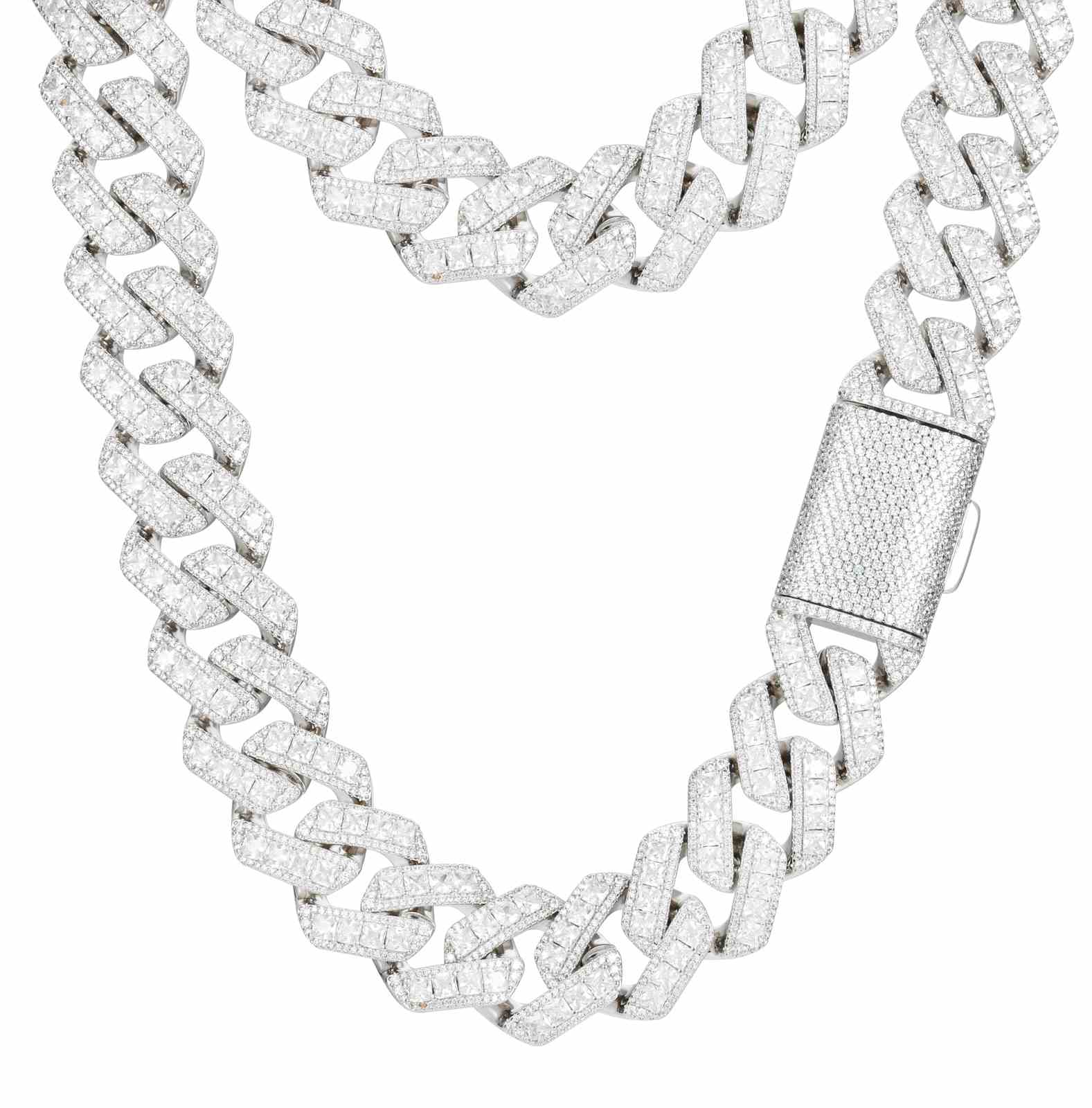 20mm Assher Cut Diamond Cuban Link Chain