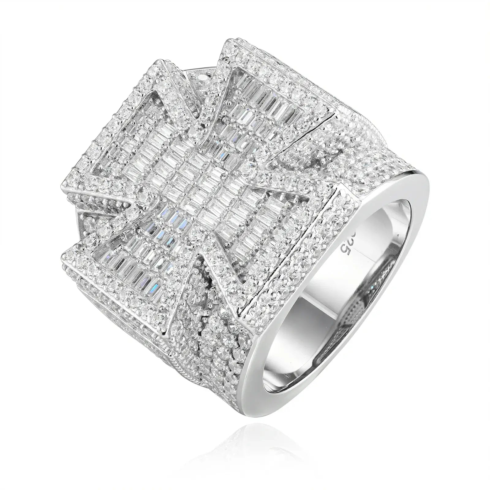 S925 Baguette Moissanite Malta Cross Ring