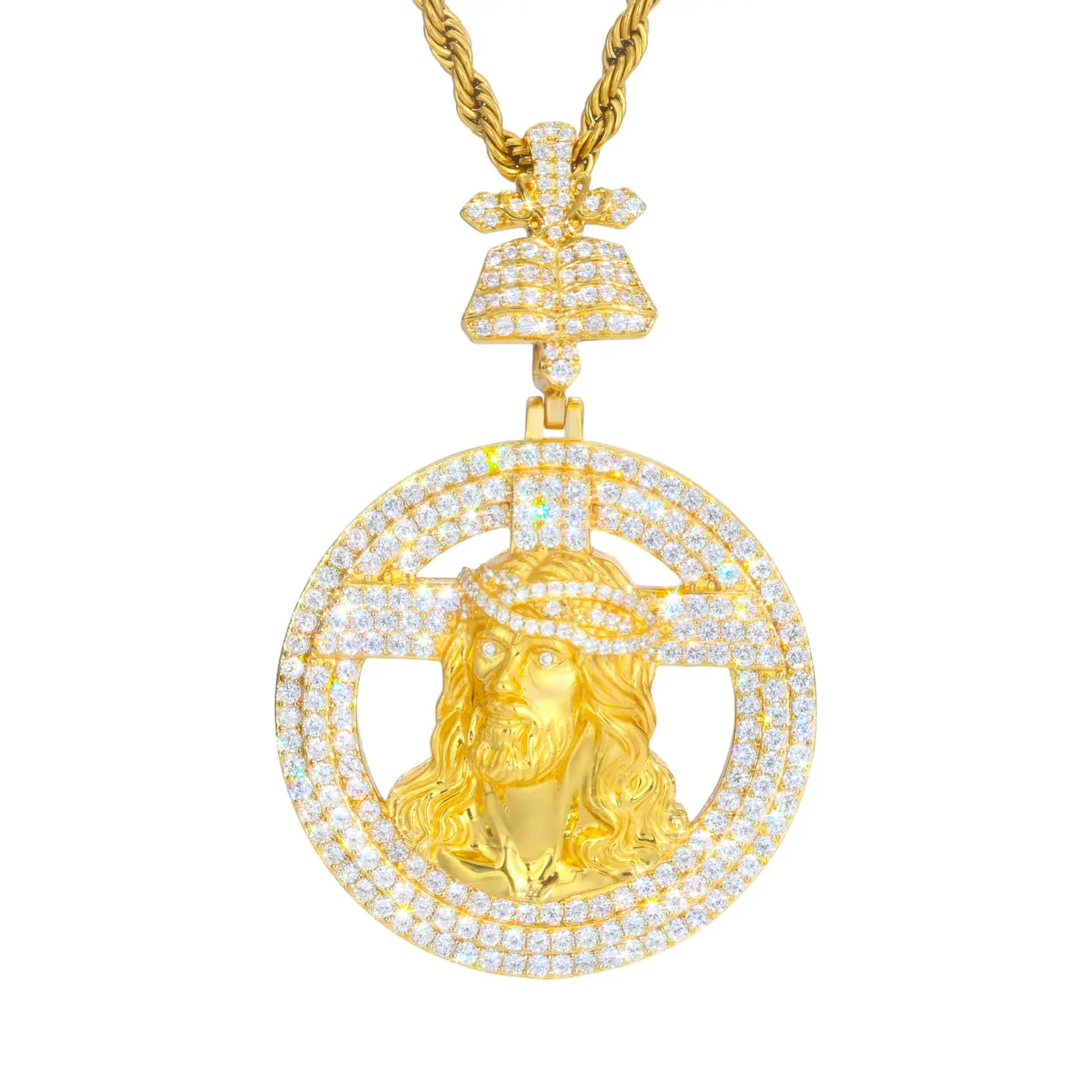 S925 Moissanite Bible Halo Jesus Pendant