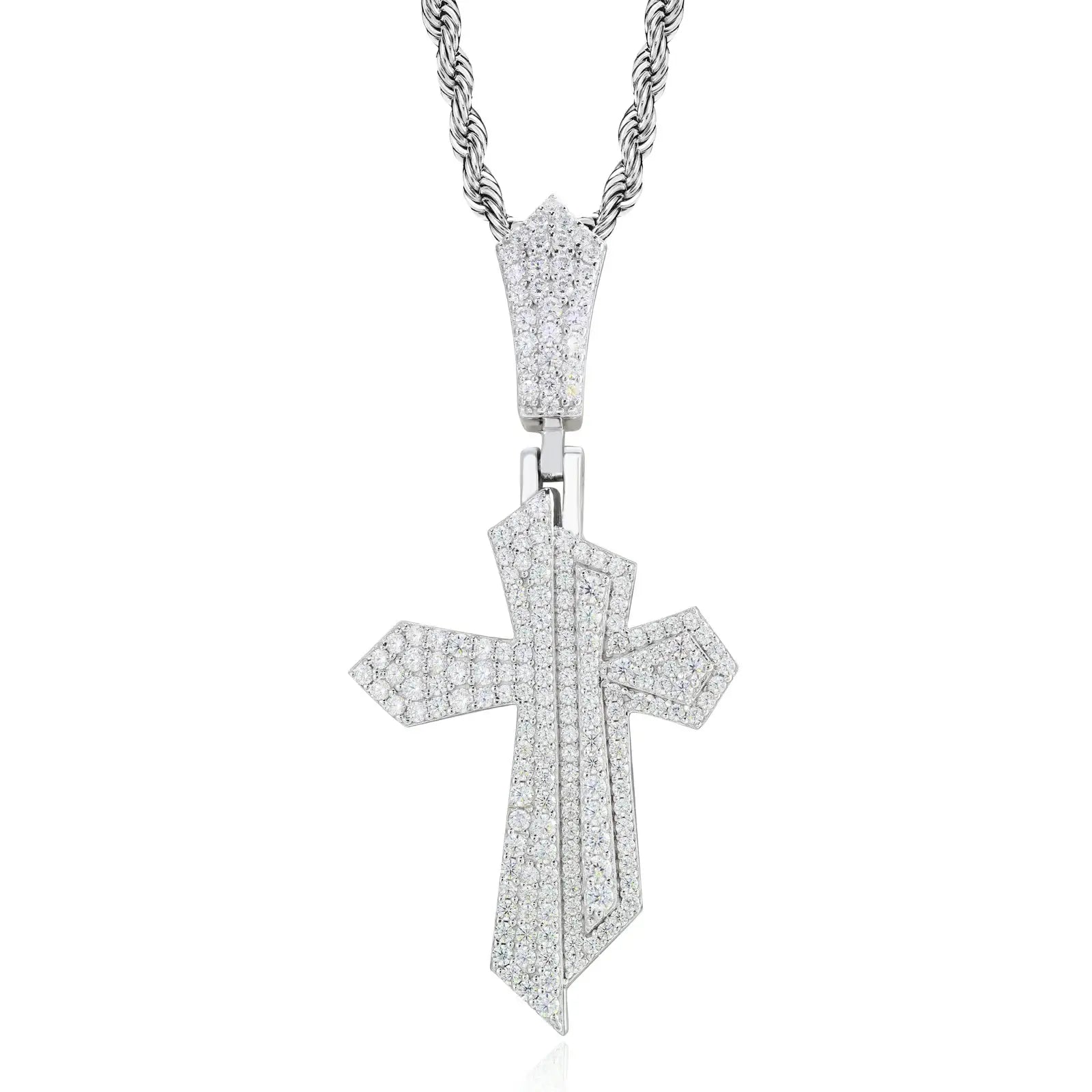 S925 Moissanite Displacement Cross Pendant