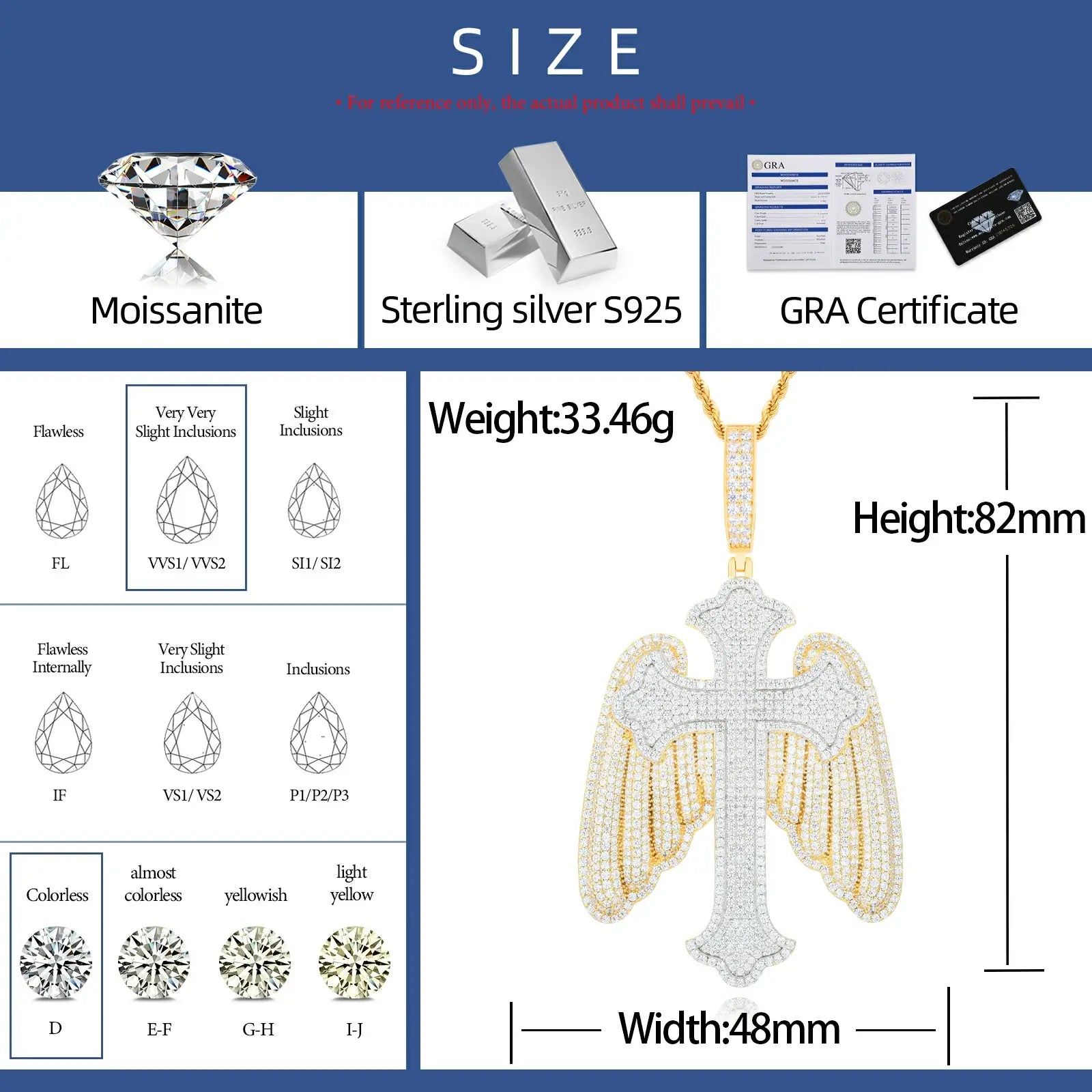 S925 Moissanite Wing Cross Pendant