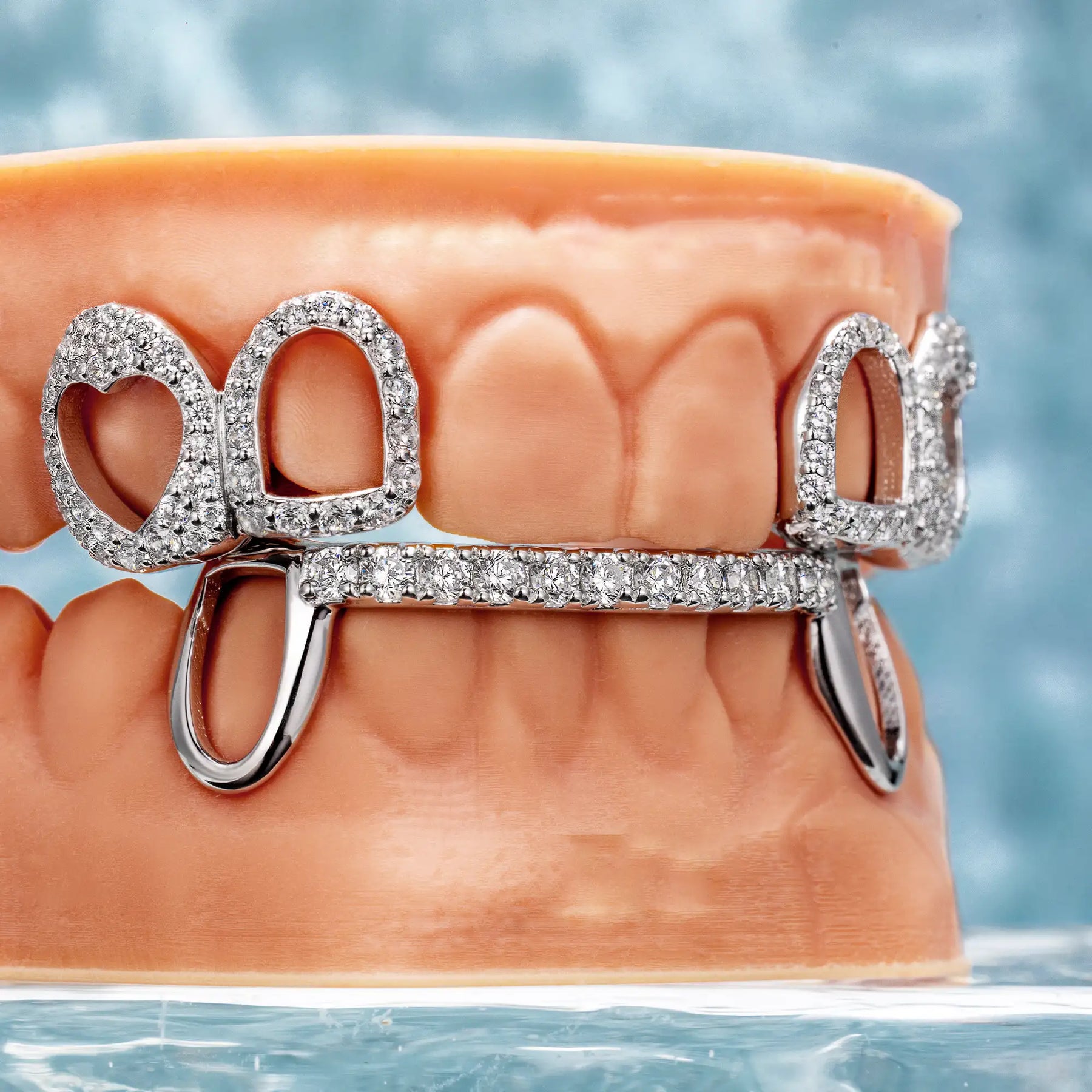S925 Top 4 Open Face With Bottom Bar Grillz
