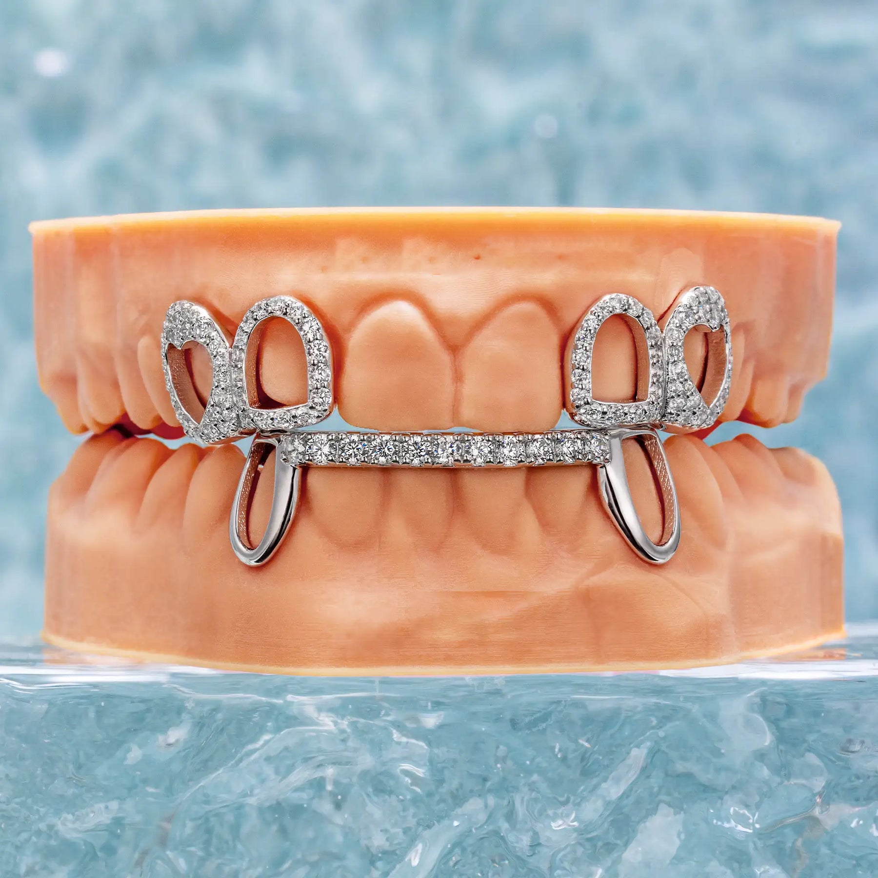 S925 Top 4 Open Face With Bottom Bar Grillz