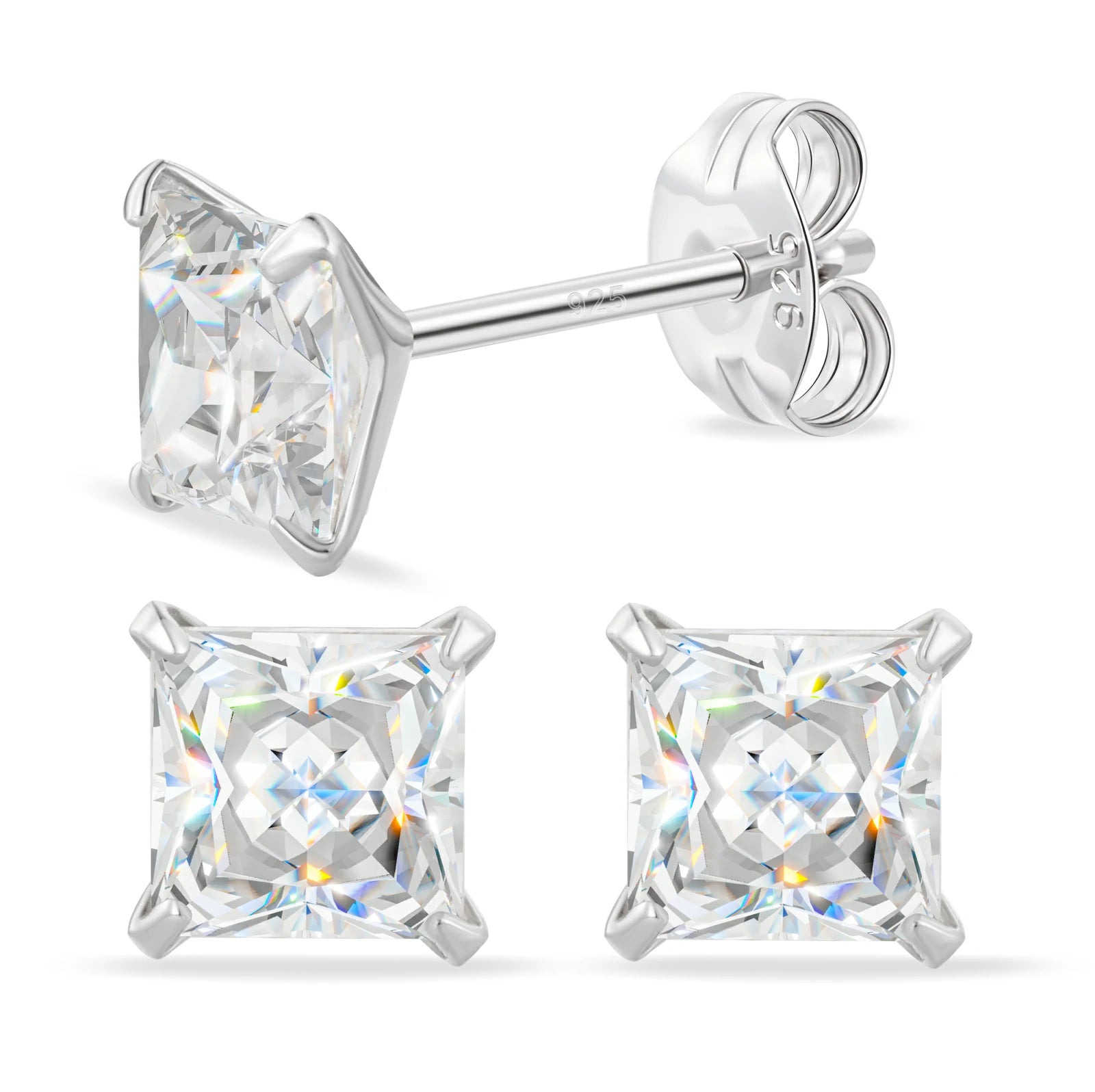 S925 Princess Cut Moissanite Solitaire Stud Earrings