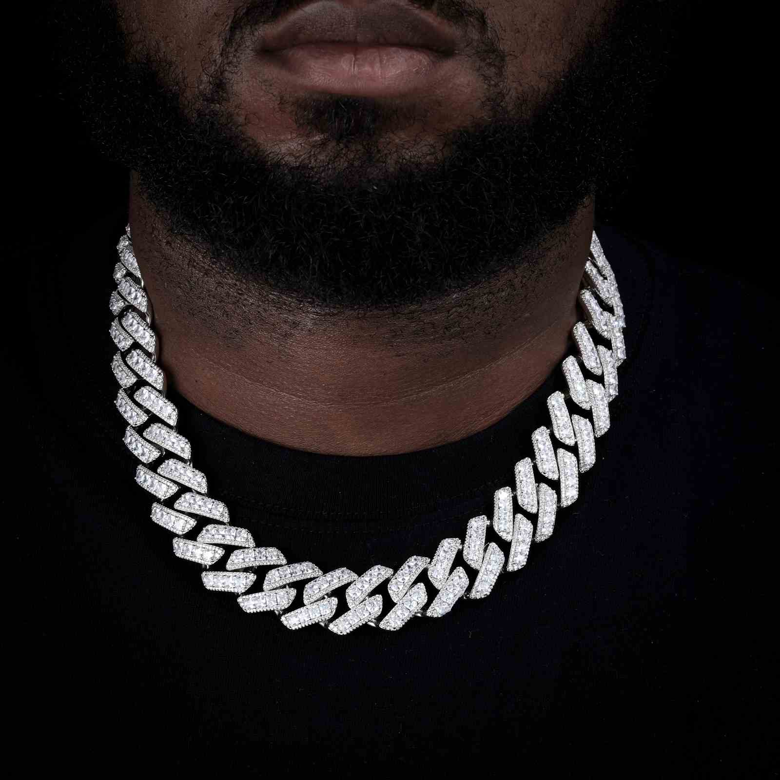 20mm Assher Cut Diamond Cuban Link Chain