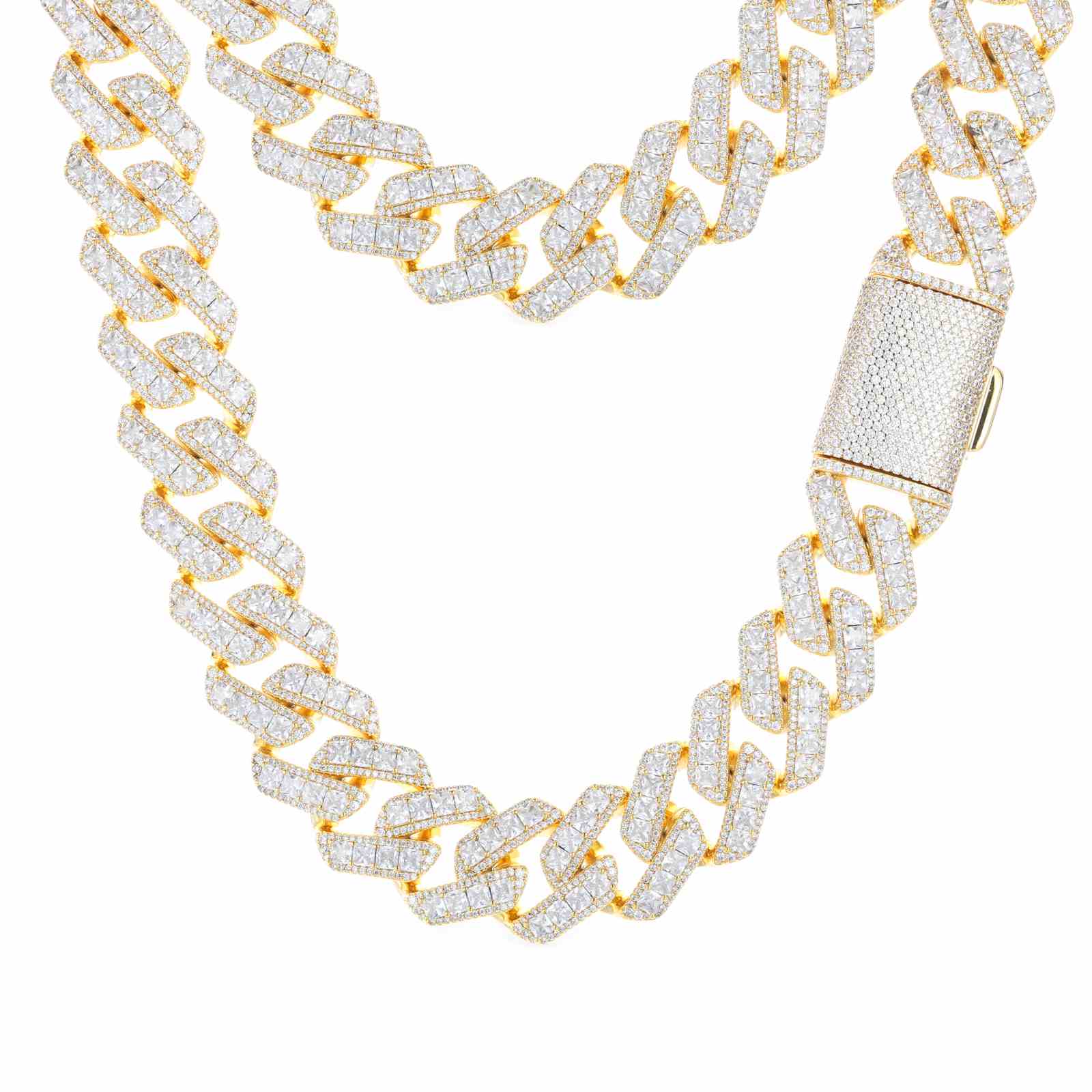 20mm Assher Cut Diamond Cuban Link Chain