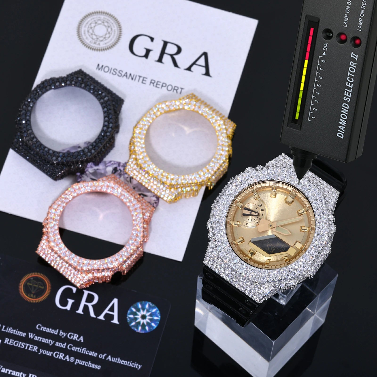 S925 2 Rows Moissanite Buss Down Watch Bezel for GA2100 SERIES