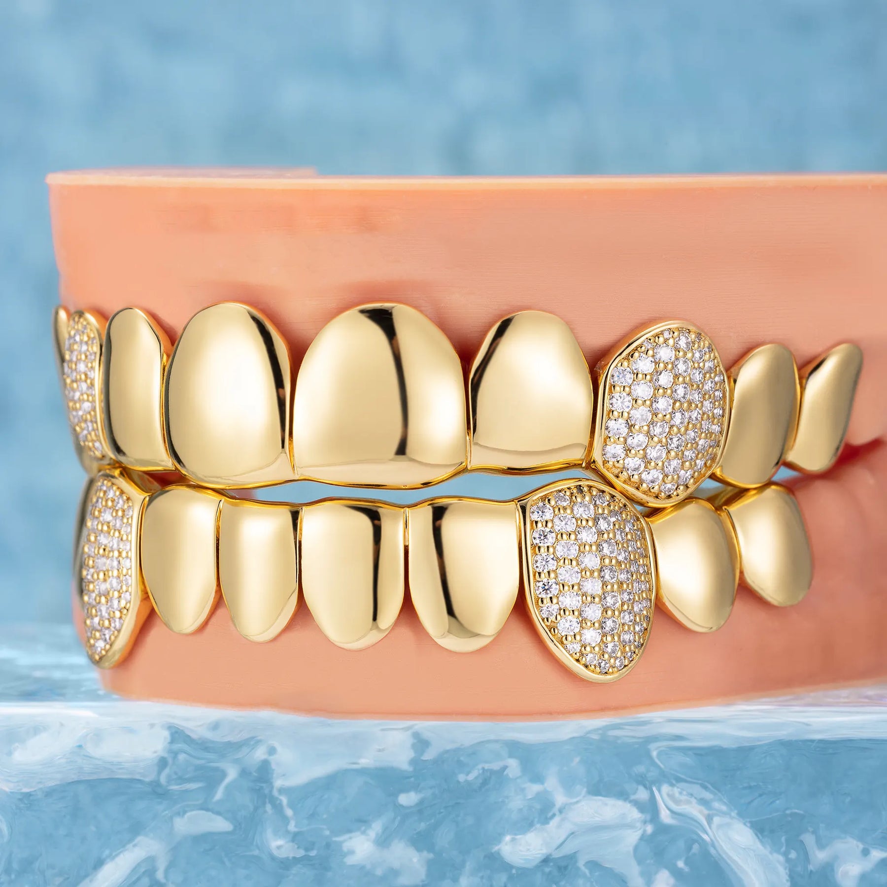 S925 Custom Polished Gold & Moissanite Diamond Grillz