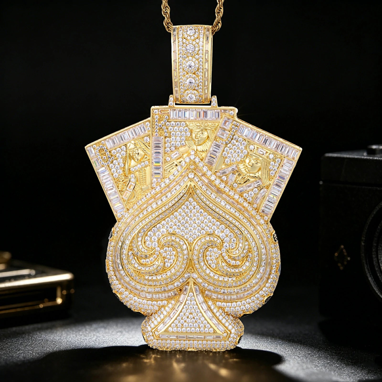 Moissanite JQK Playing Cards Spade Pendant