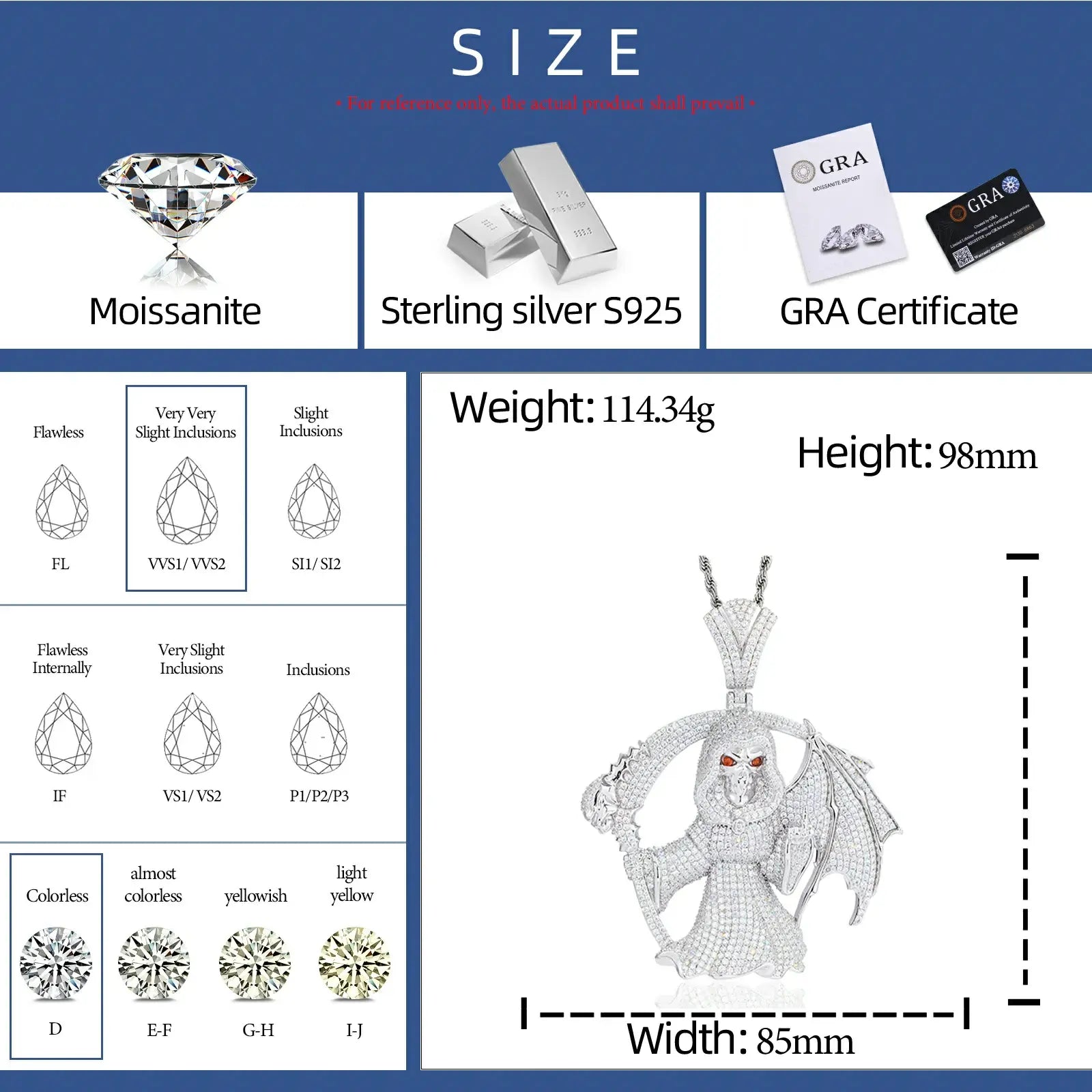 S925 Moissanite Winged Grim Reaper Pendant | One-finger Salute