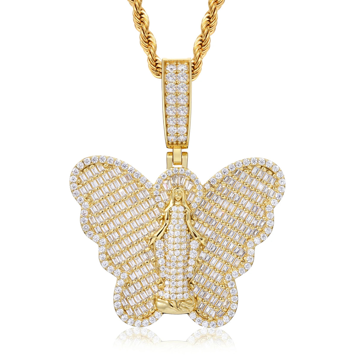 S925 Moissanite Virgin Mary Butterfly Pendant
