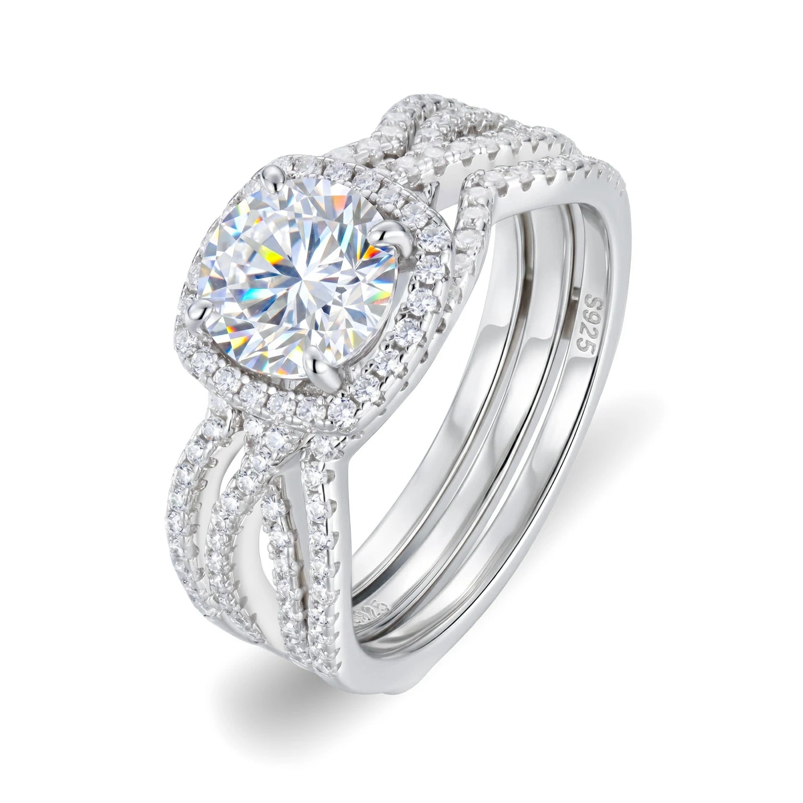 S925 Moissanite 1.2CT Halo Wedding Ring Set