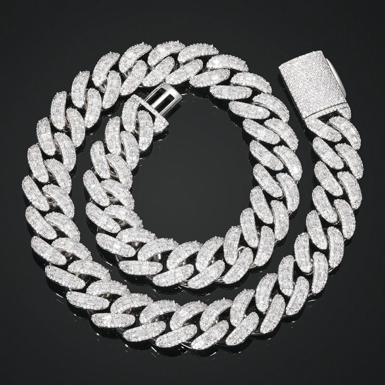 18mm S925 Baguette Moissanite Curb Cuban Link Chain