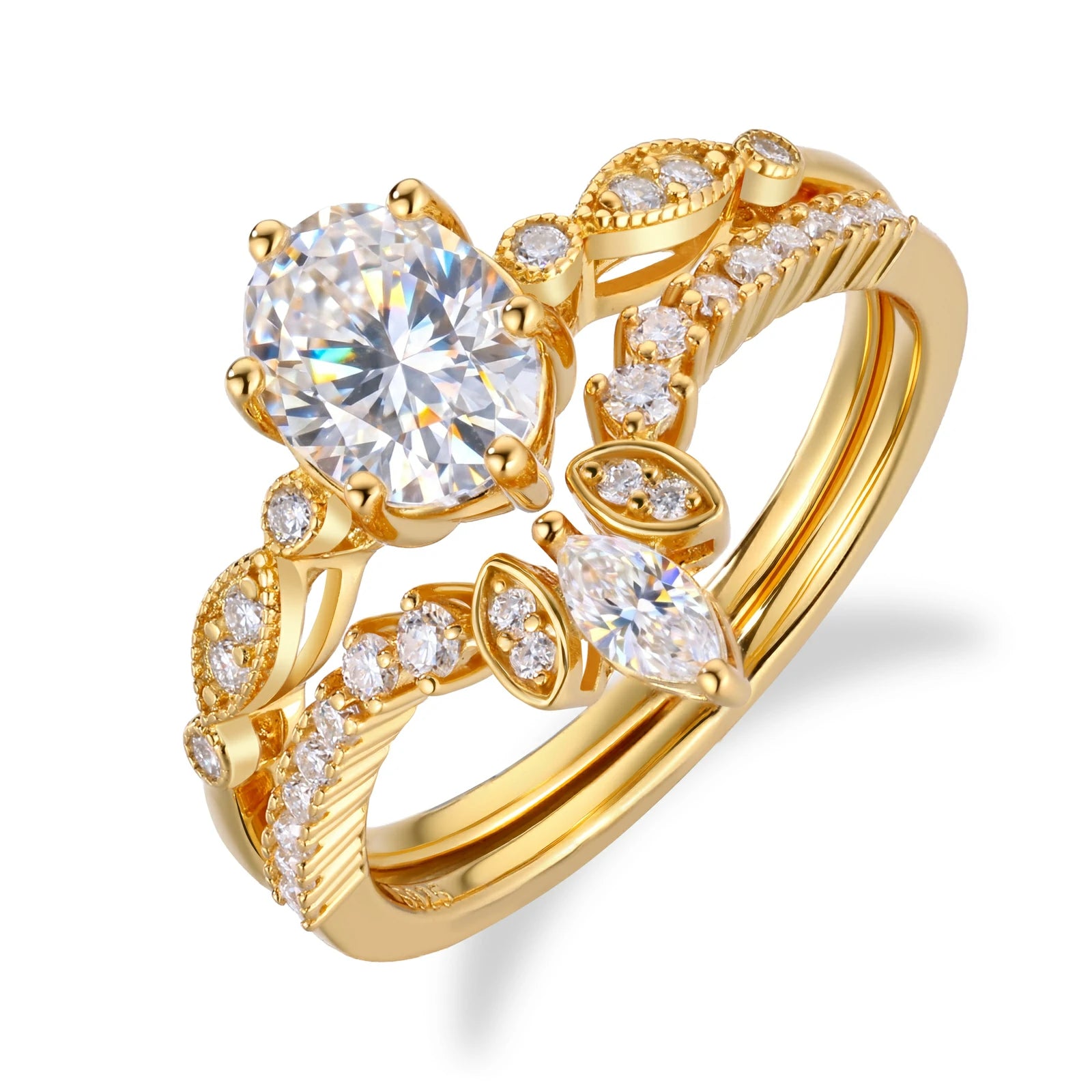 S925 Moissanite 2PC Crown Engagement Ring Set