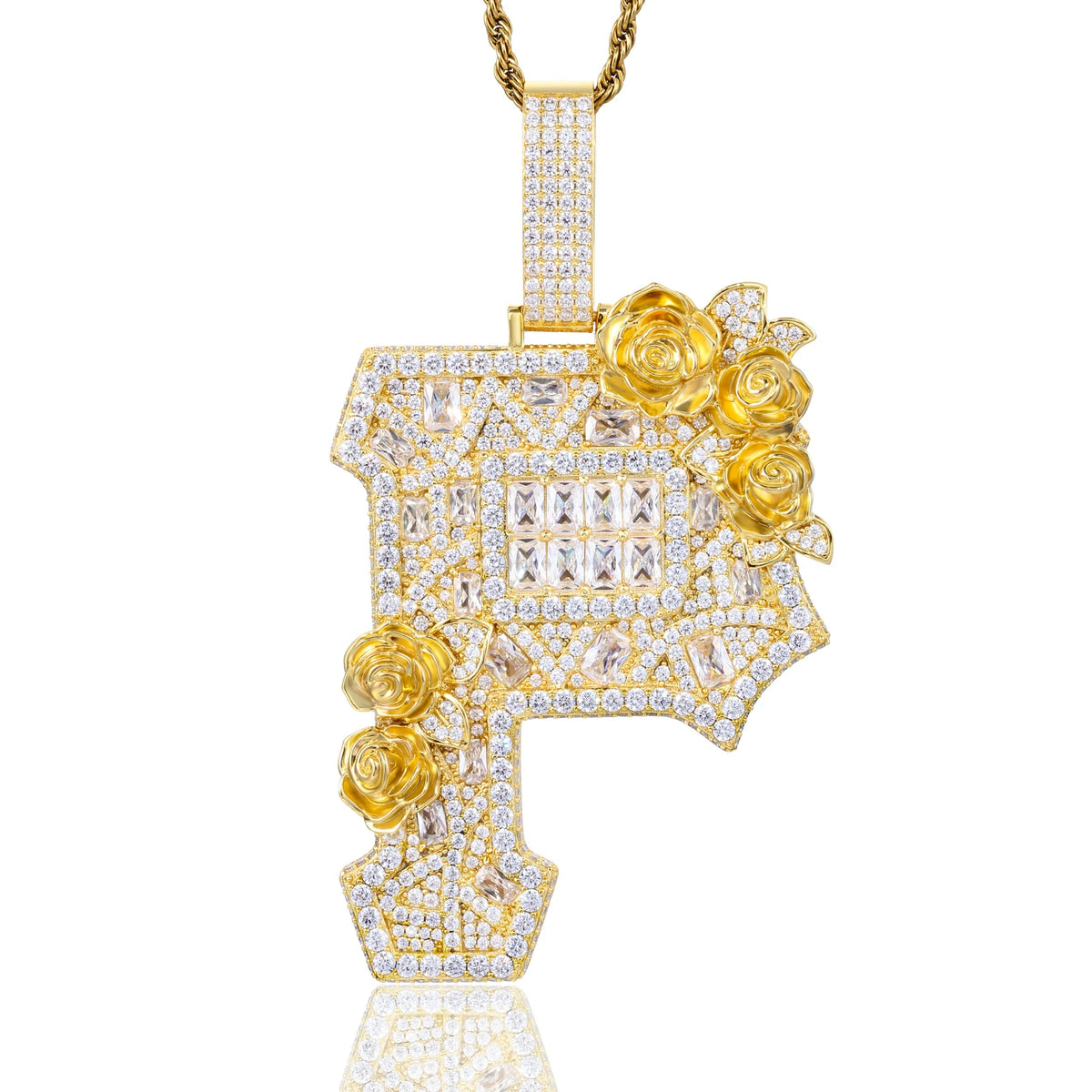 Baguette Moissanite Rose Letter P Pendant